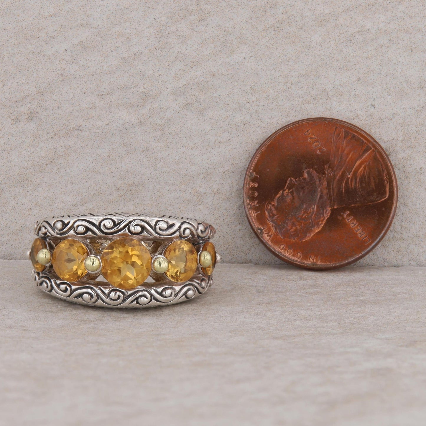 Barbara Bixby Sterling Silver & 18k Yellow Gold 5 Round Graduated Citrine Band