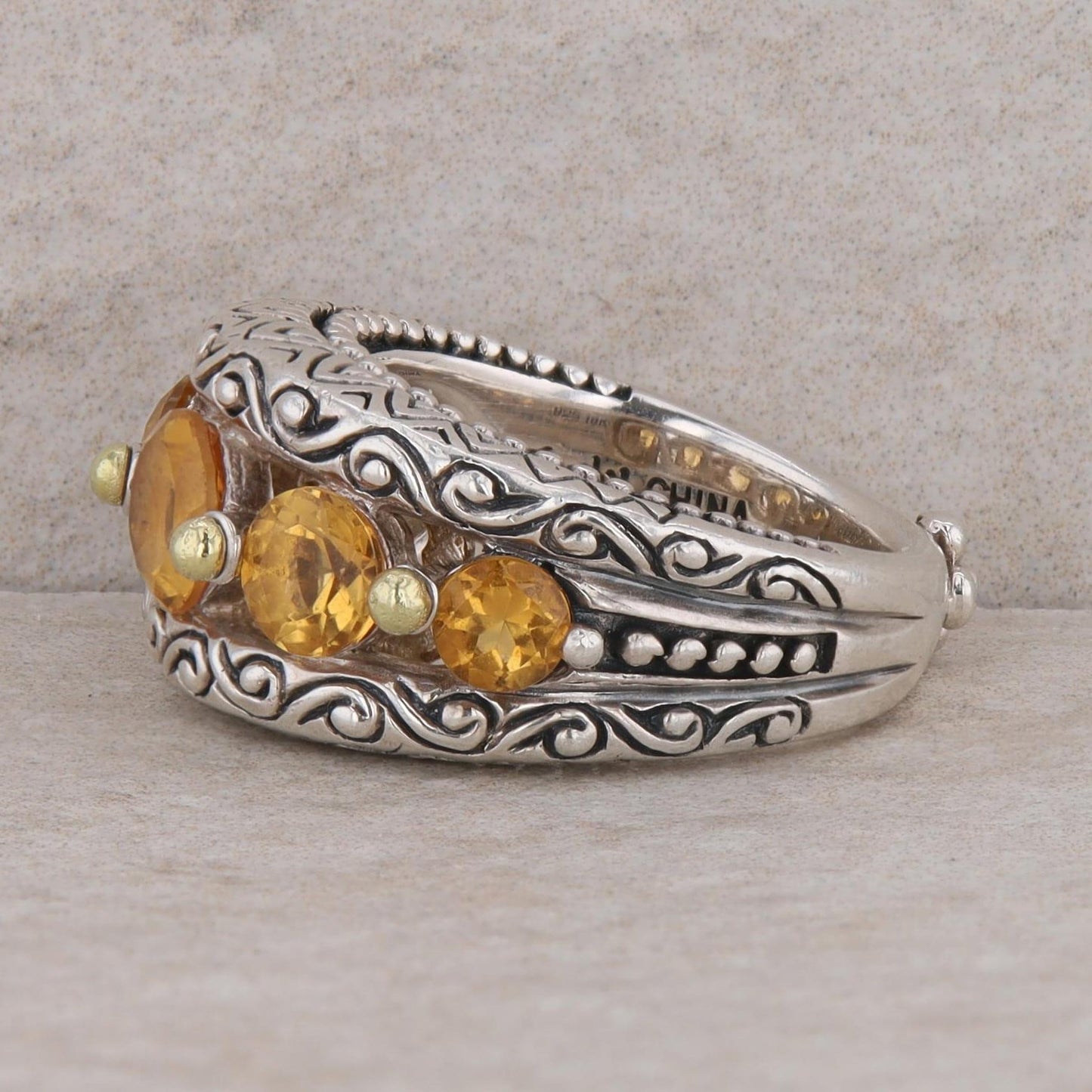 Barbara Bixby Sterling Silver & 18k Yellow Gold 5 Round Graduated Citrine Band