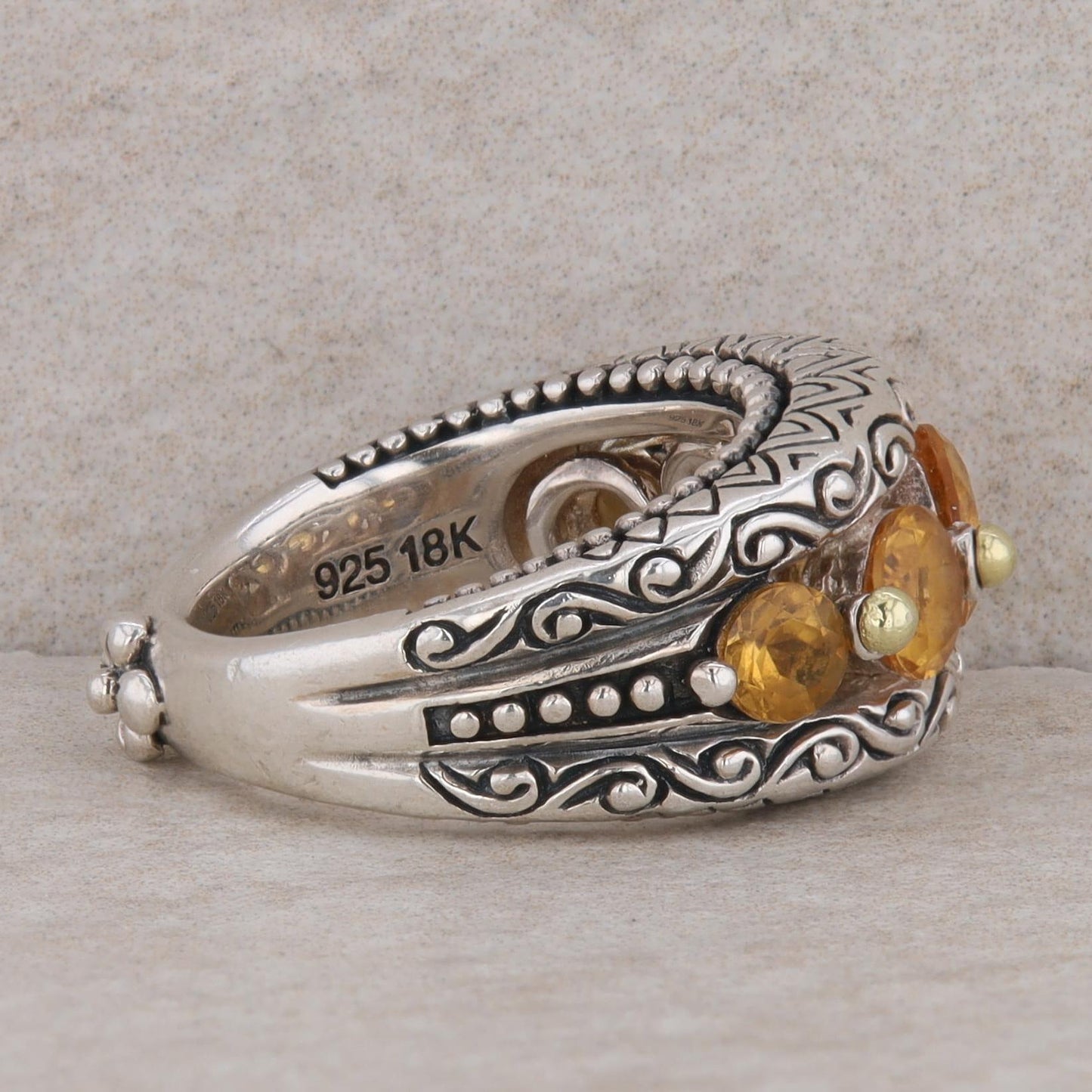 Barbara Bixby Sterling Silver & 18k Yellow Gold 5 Round Graduated Citrine Band
