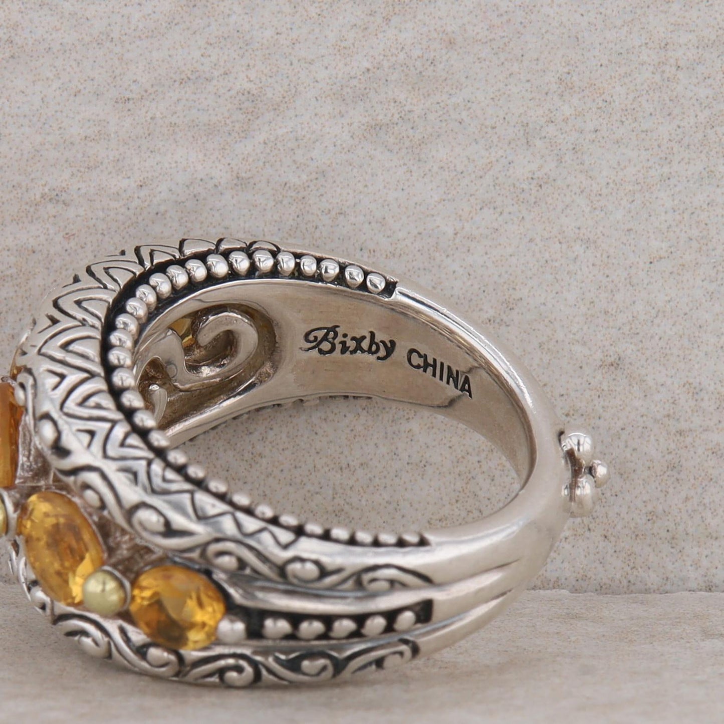 Barbara Bixby Sterling Silver & 18k Yellow Gold 5 Round Graduated Citrine Band