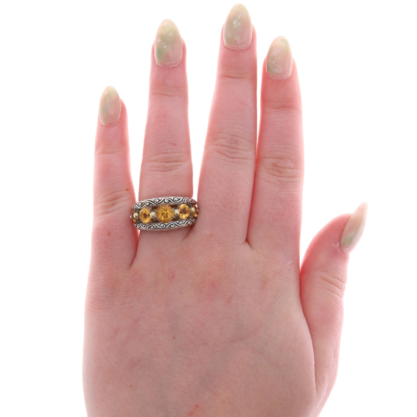 Barbara Bixby Sterling Silver & 18k Yellow Gold 5 Round Graduated Citrine Band