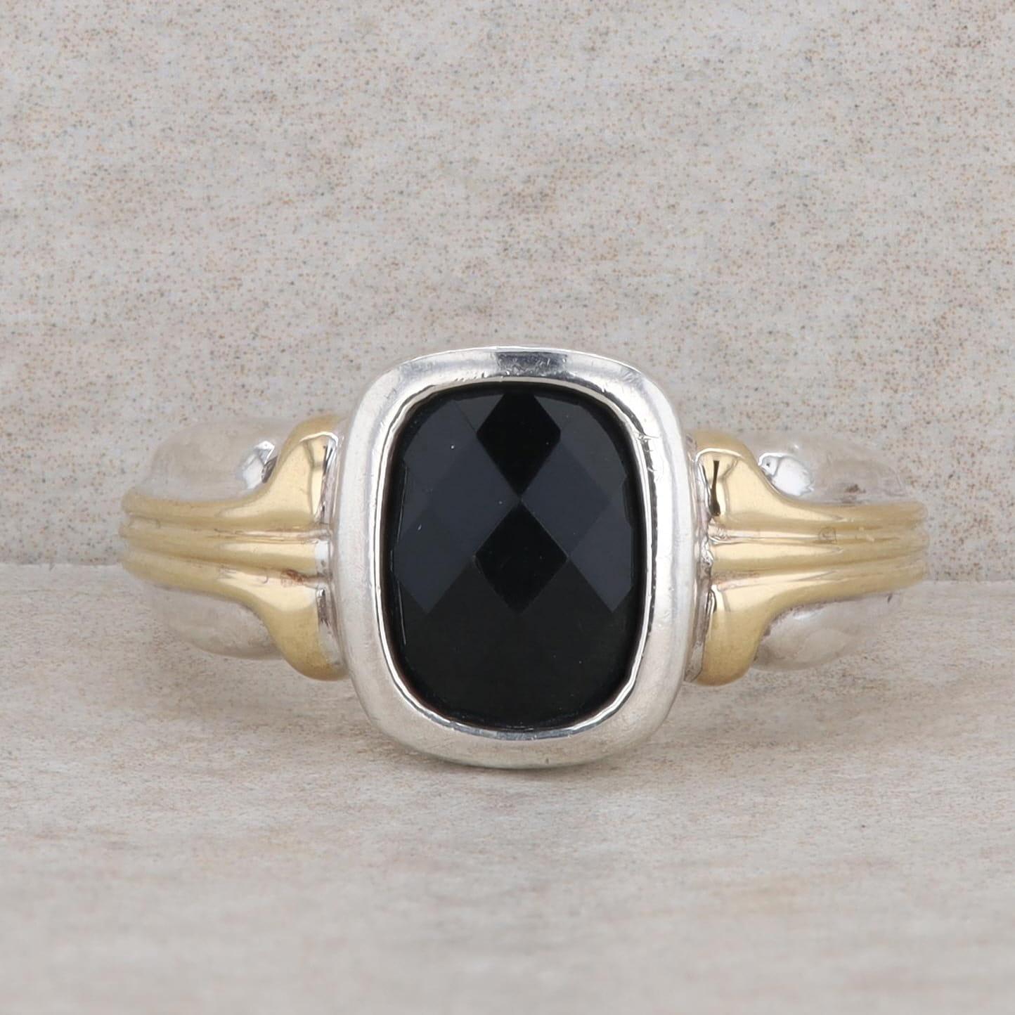 Lorenzo Sterling Silver & 18k Yellow Gold Bezel Set Onyx Ring