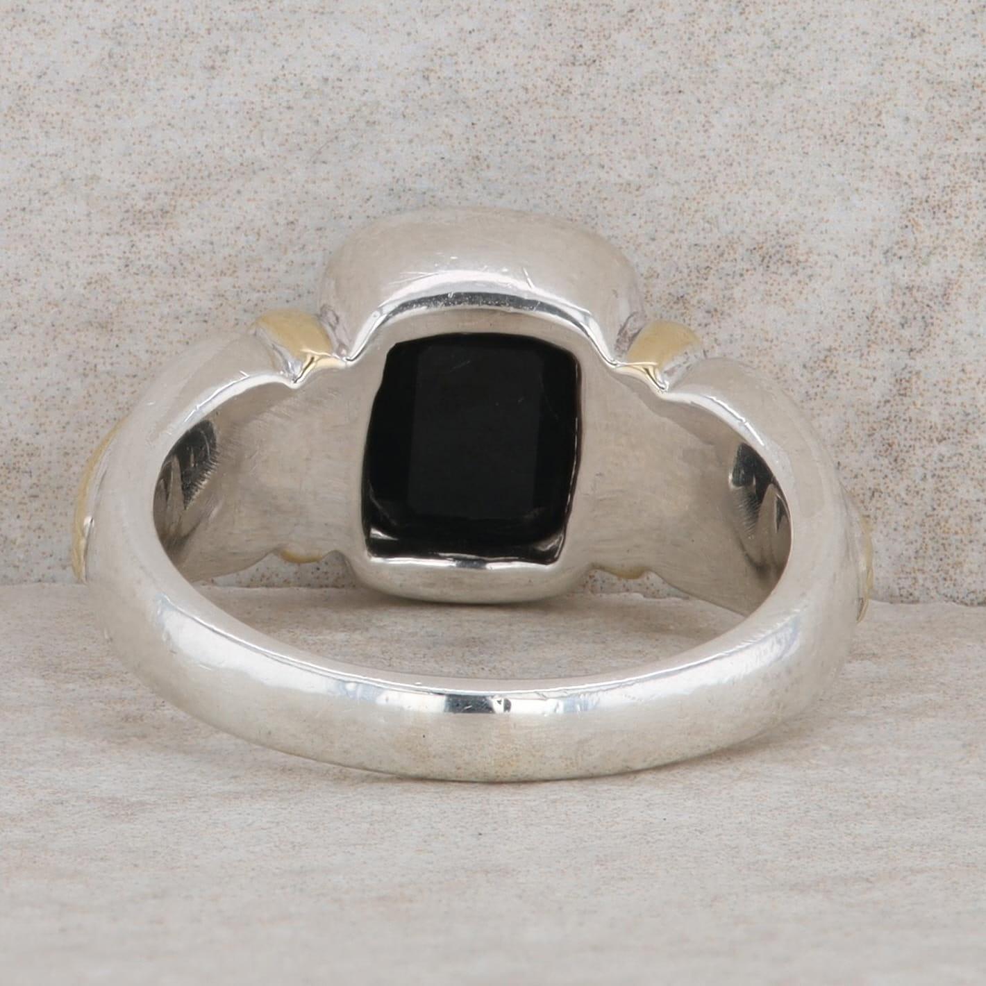 Lorenzo Sterling Silver & 18k Yellow Gold Bezel Set Onyx Ring