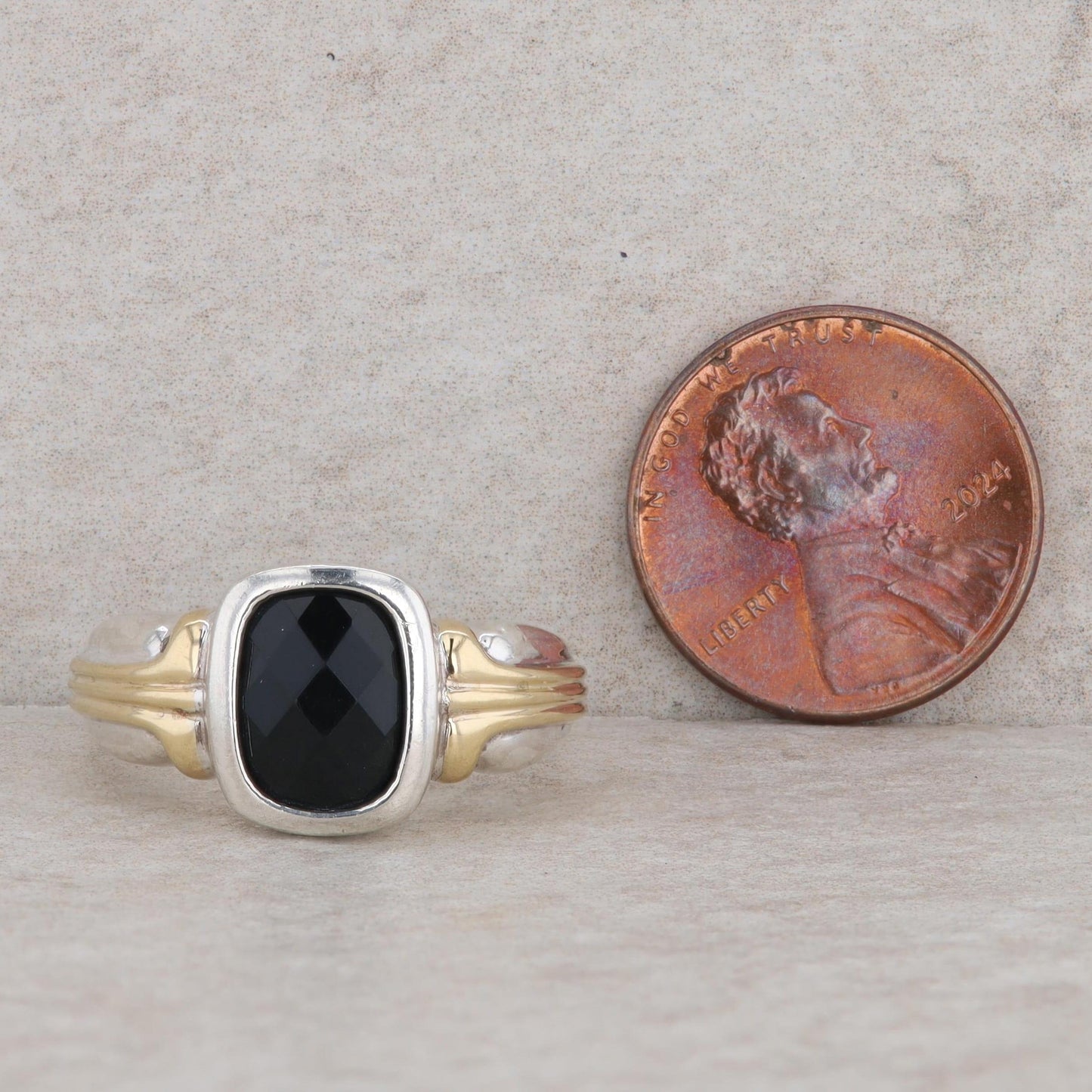 Lorenzo Sterling Silver & 18k Yellow Gold Bezel Set Onyx Ring