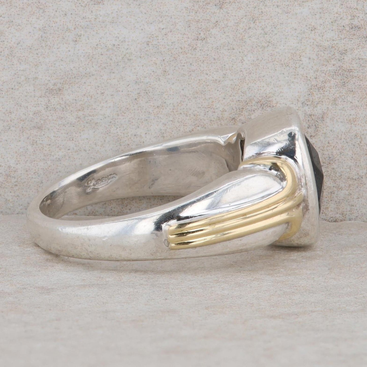 Lorenzo Sterling Silver & 18k Yellow Gold Bezel Set Onyx Ring