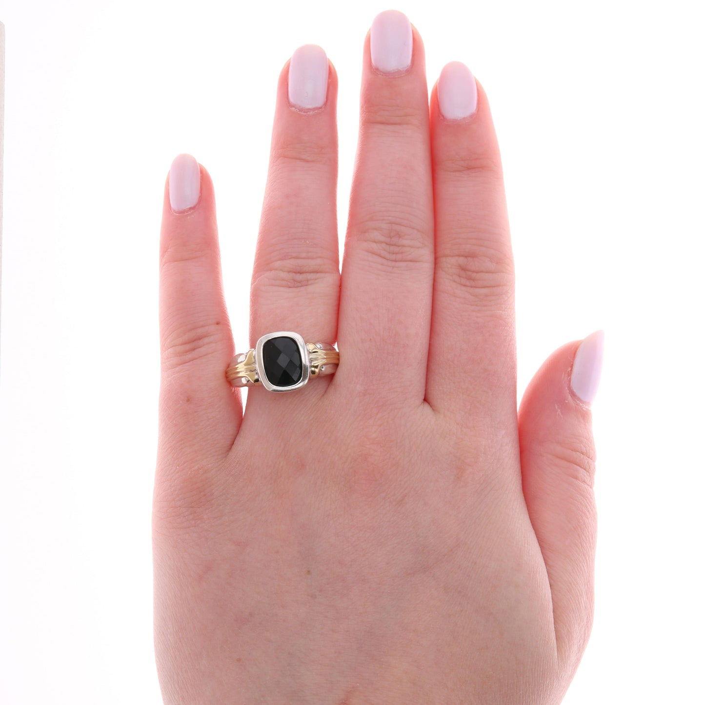 Lorenzo Sterling Silver & 18k Yellow Gold Bezel Set Onyx Ring