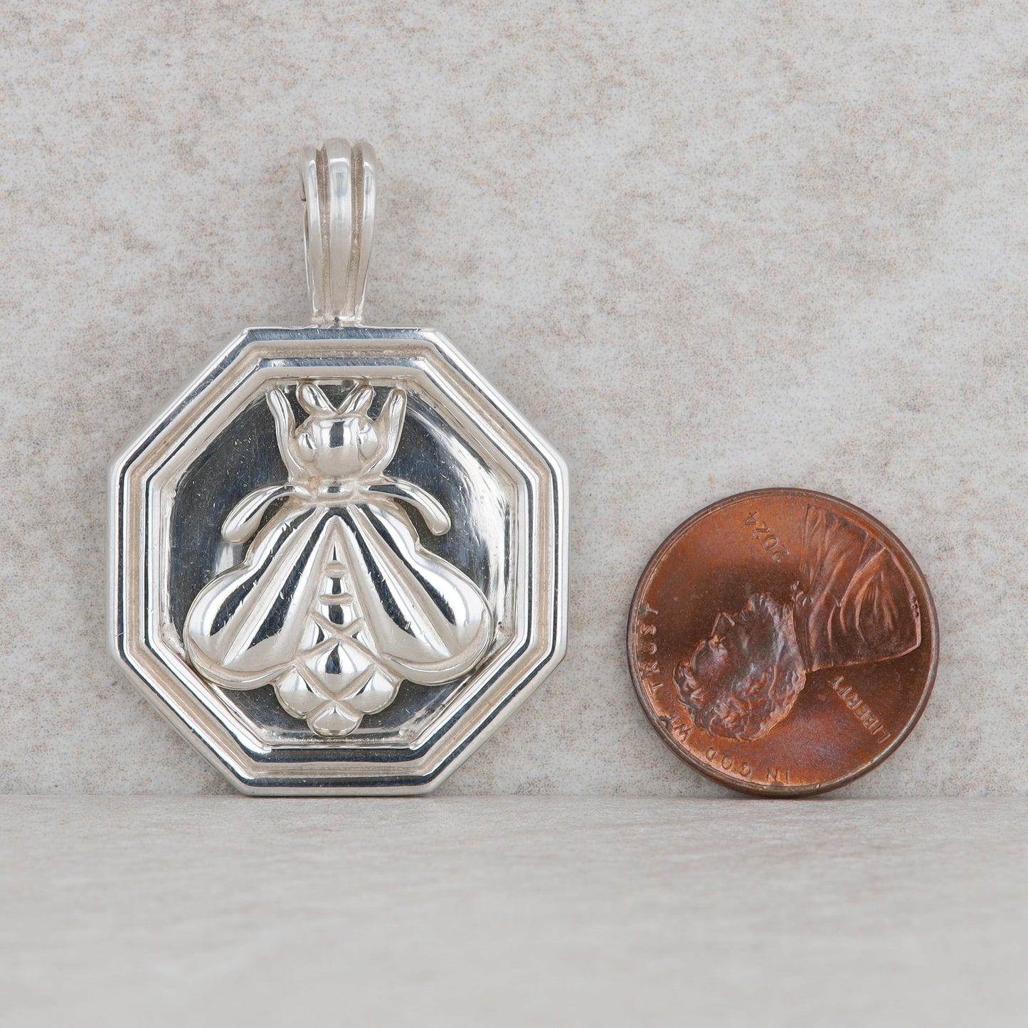 Slane & Slane Sterling Silver Bee Octagon Pendant