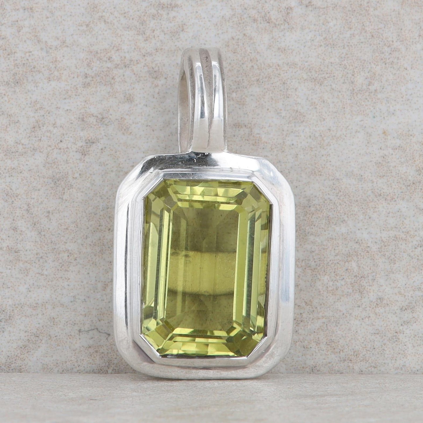 Slane & Slane Sterling Silver Emerald Cut Lemon Quartz Bezel Pendant Enhancer