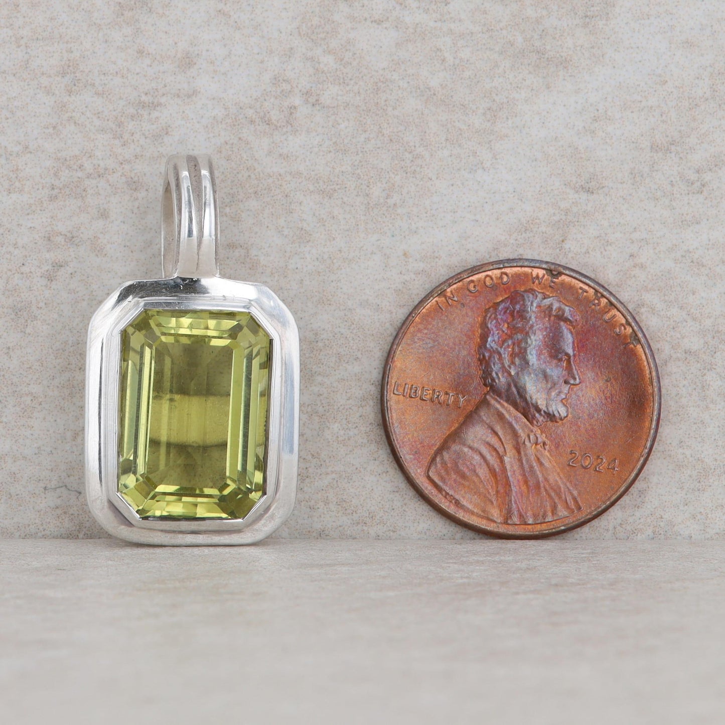 Slane & Slane Sterling Silver Emerald Cut Lemon Quartz Bezel Pendant Enhancer