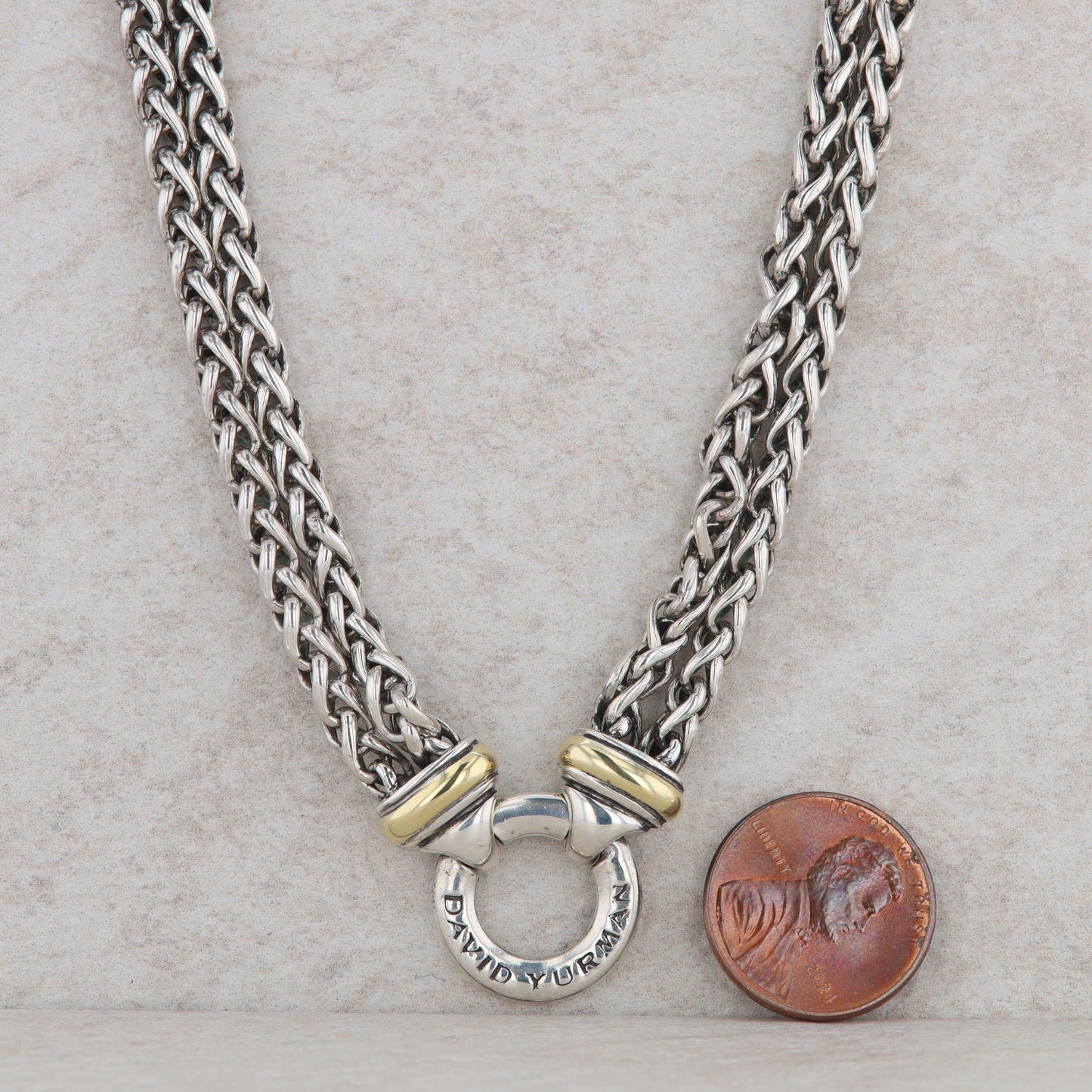 David Yurman Sterling Silver and 18k Yellow Gold Double Wheat Chain
