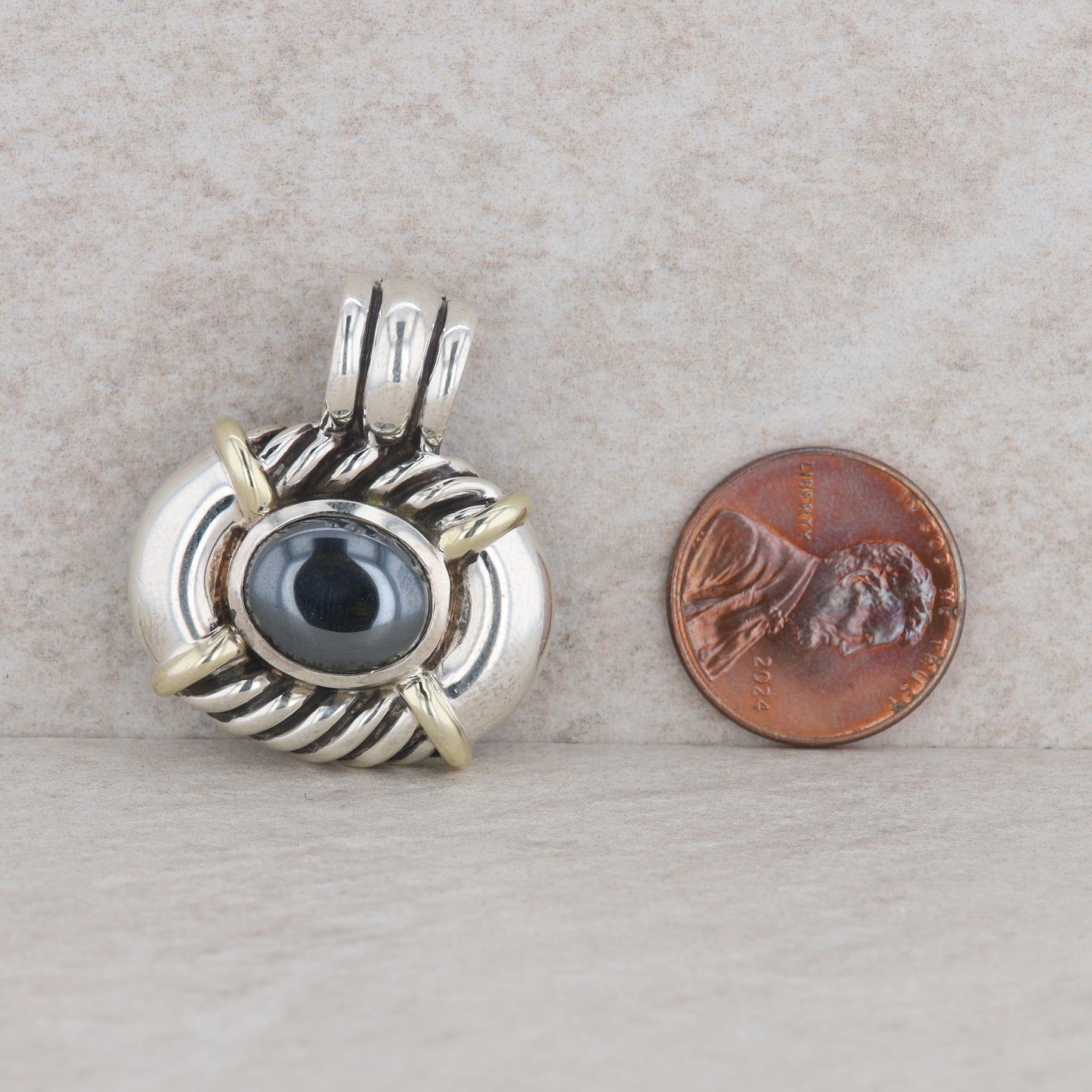 David Yurman Woven/Twisted Oval Hematite Pendant Enhancer