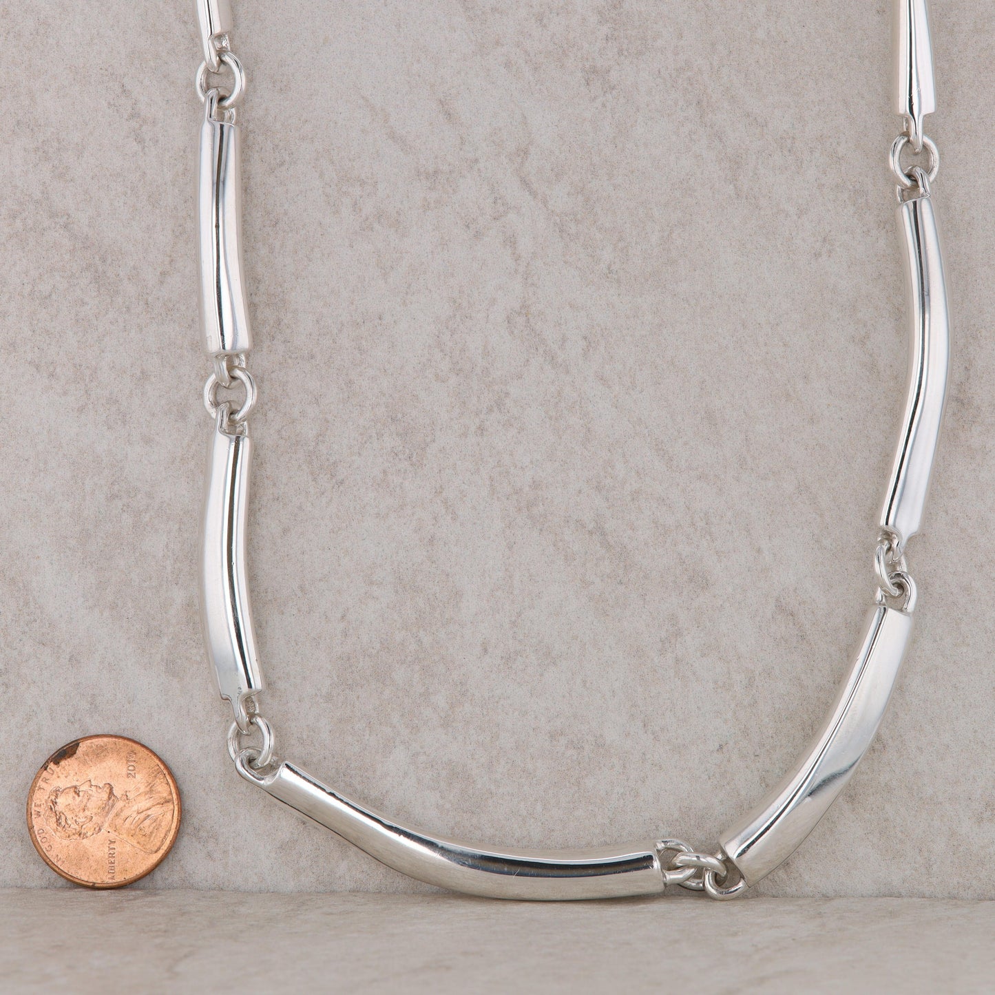Sterling Silver Robert Morris Curved Bar Link Necklace, 97.0g