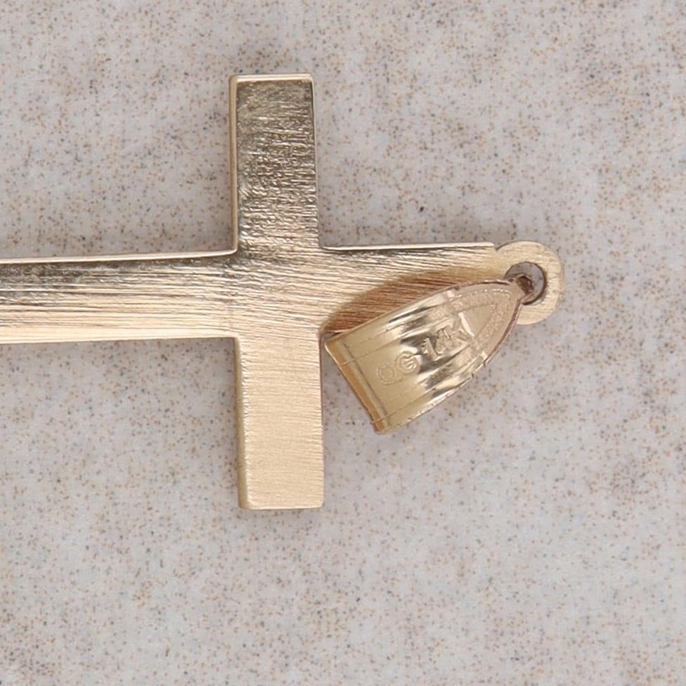 14k Yellow Gold Florentine Finish Cross Pendant, 0.8g