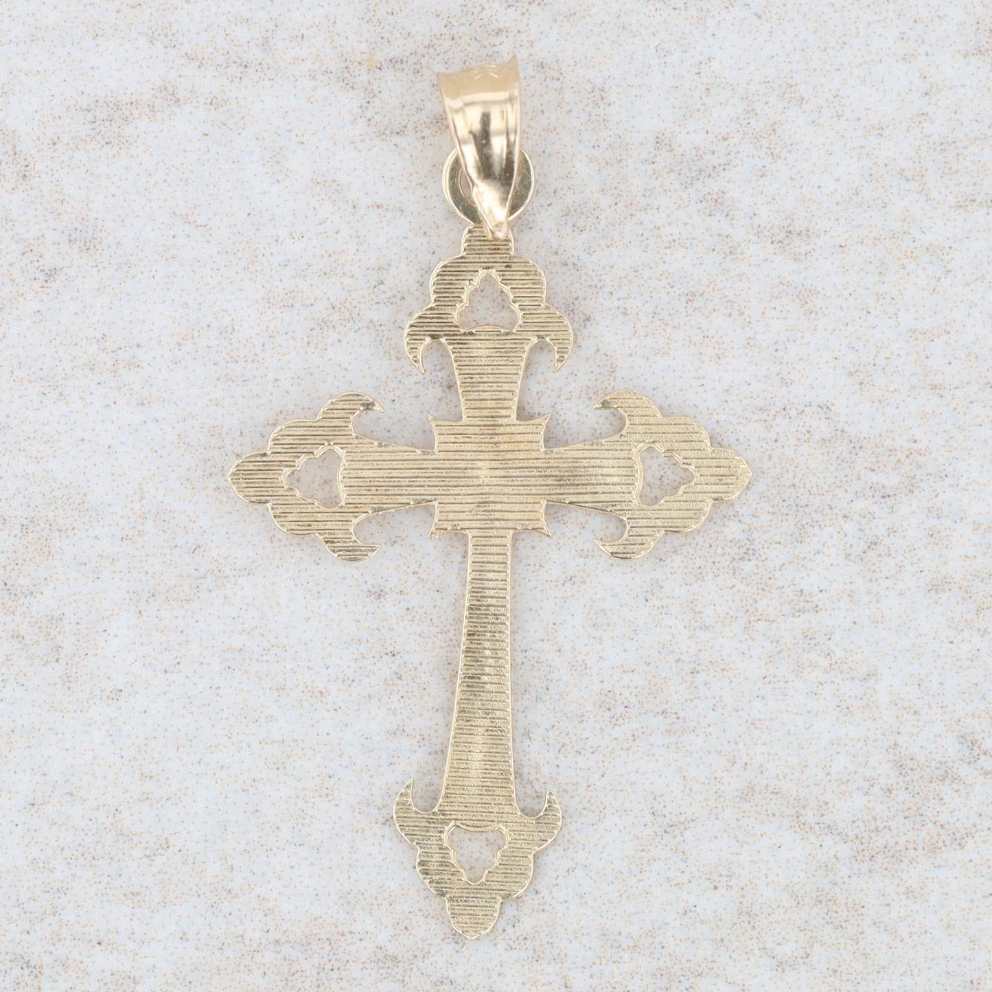14k Yellow Gold Filigree and Textured Cross Pendant, 0.8g