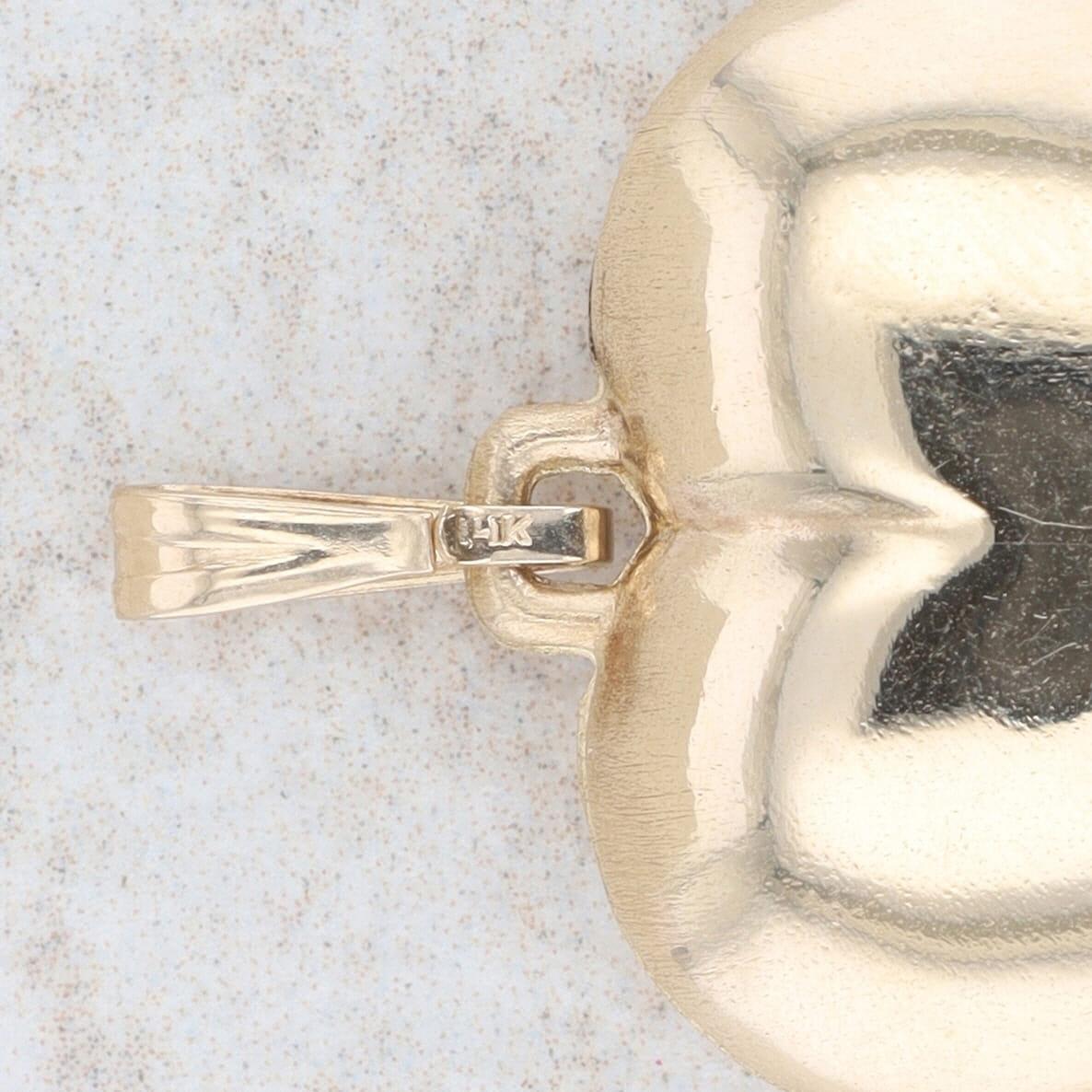 14k Yellow Gold Diamond Cut Leaf Etching Puffed Heart Pendant, 2.1g