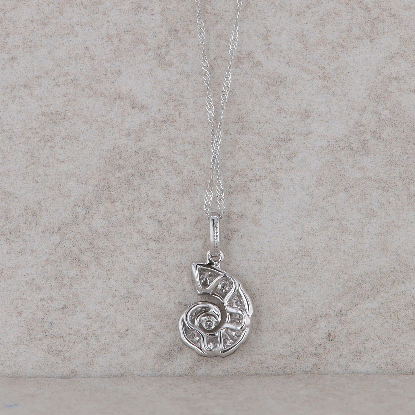 14k White Gold Diamond Sea Shell Necklace