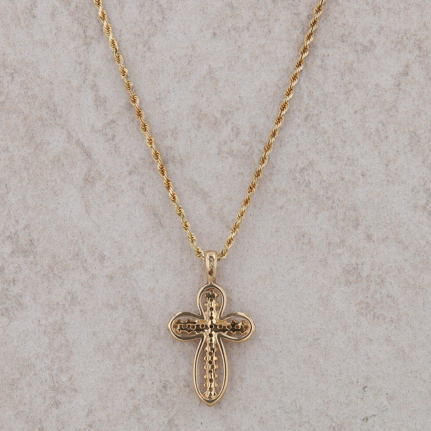 14k Yellow Gold Diamond Cross Necklace