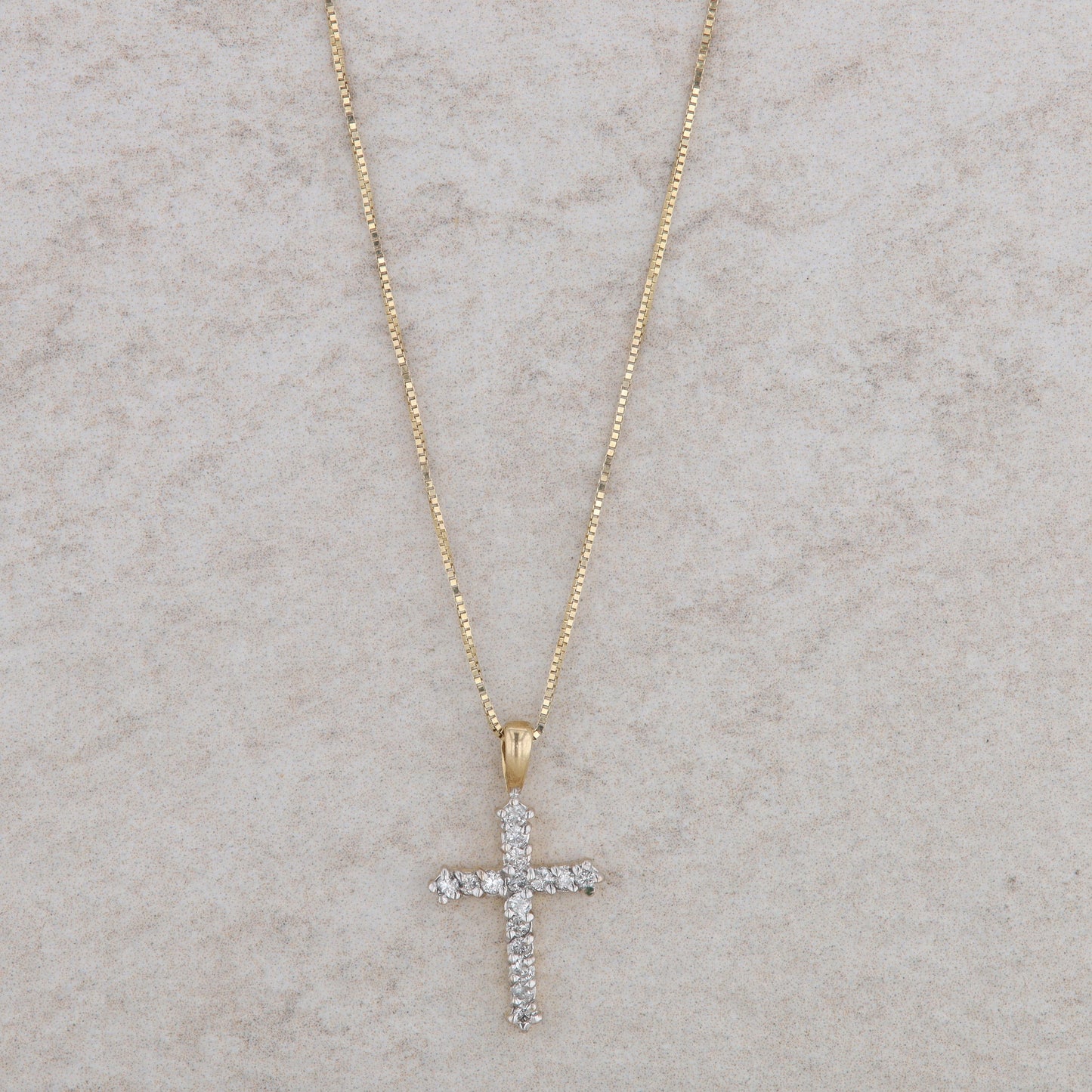 10k Yellow Gold Diamond Cross Pendant + 14k Yellow Gold Box Chain