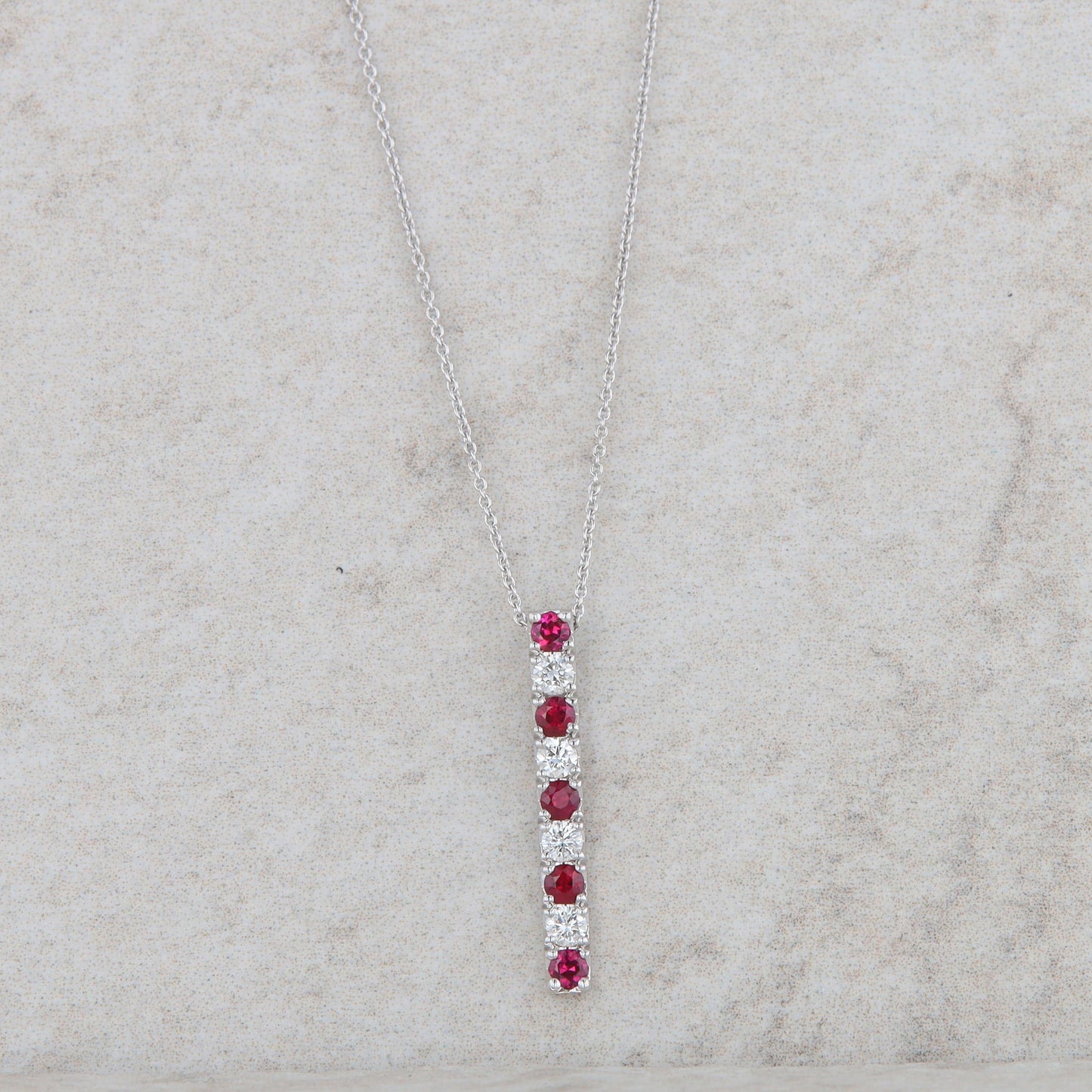 18k White Gold Ruby and Diamond Bar Necklace
