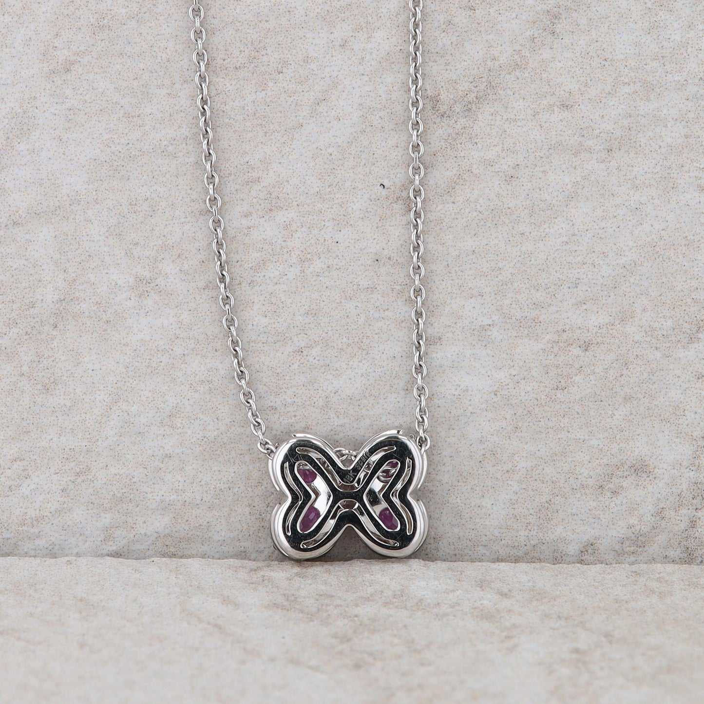 Spark 18k White Gold Pink Sapphire and Diamond Butterfly Necklace