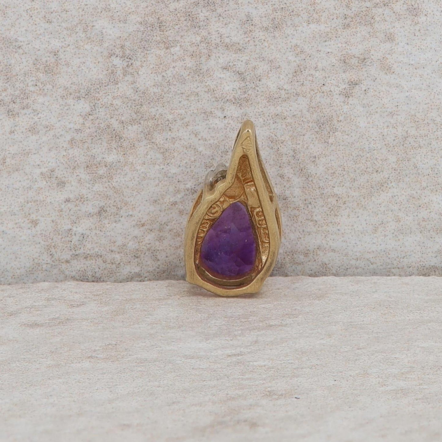 10k Yellow Gold Pear Shaped Amethyst and Diamond Pendant