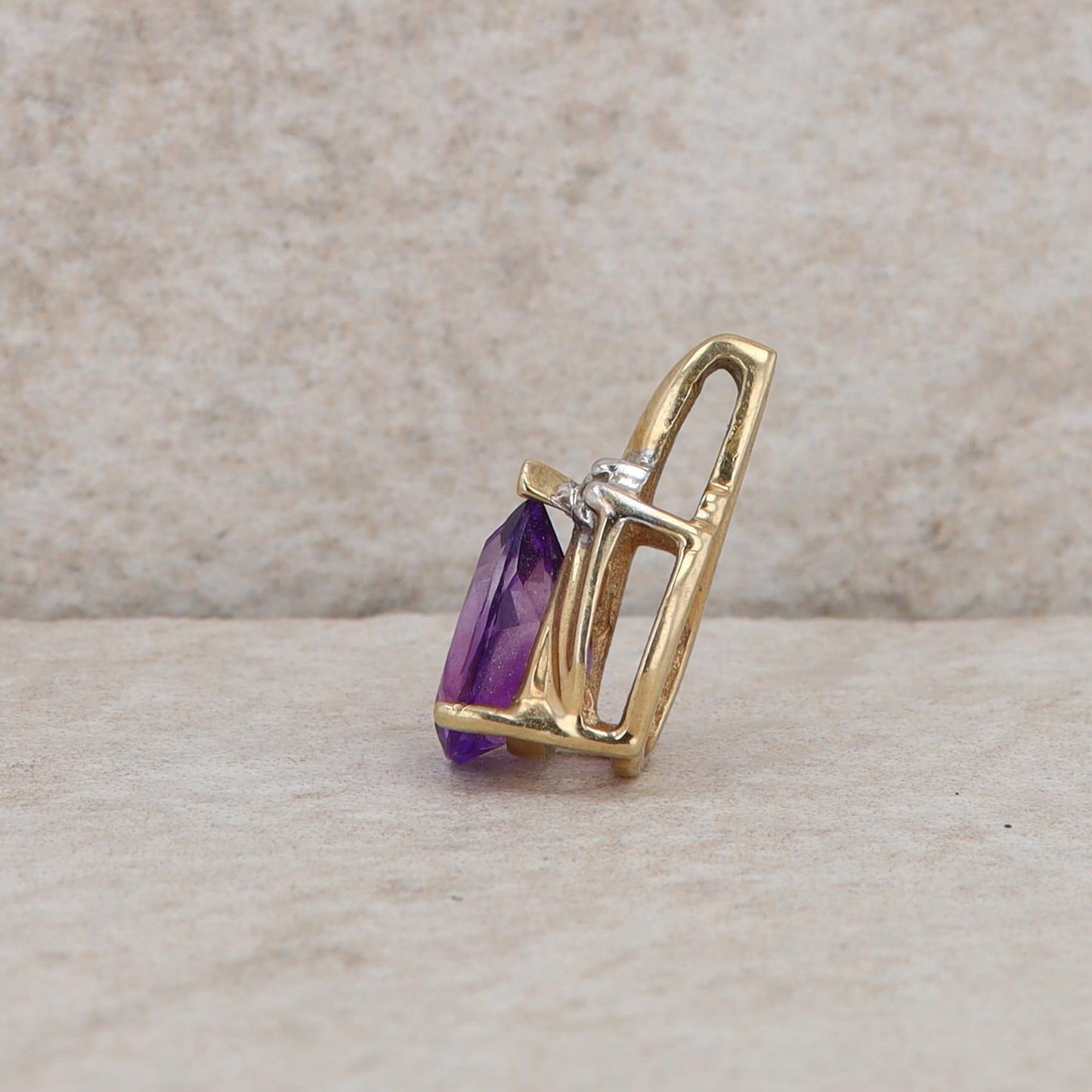 10k Yellow Gold Pear Shaped Amethyst and Diamond Pendant