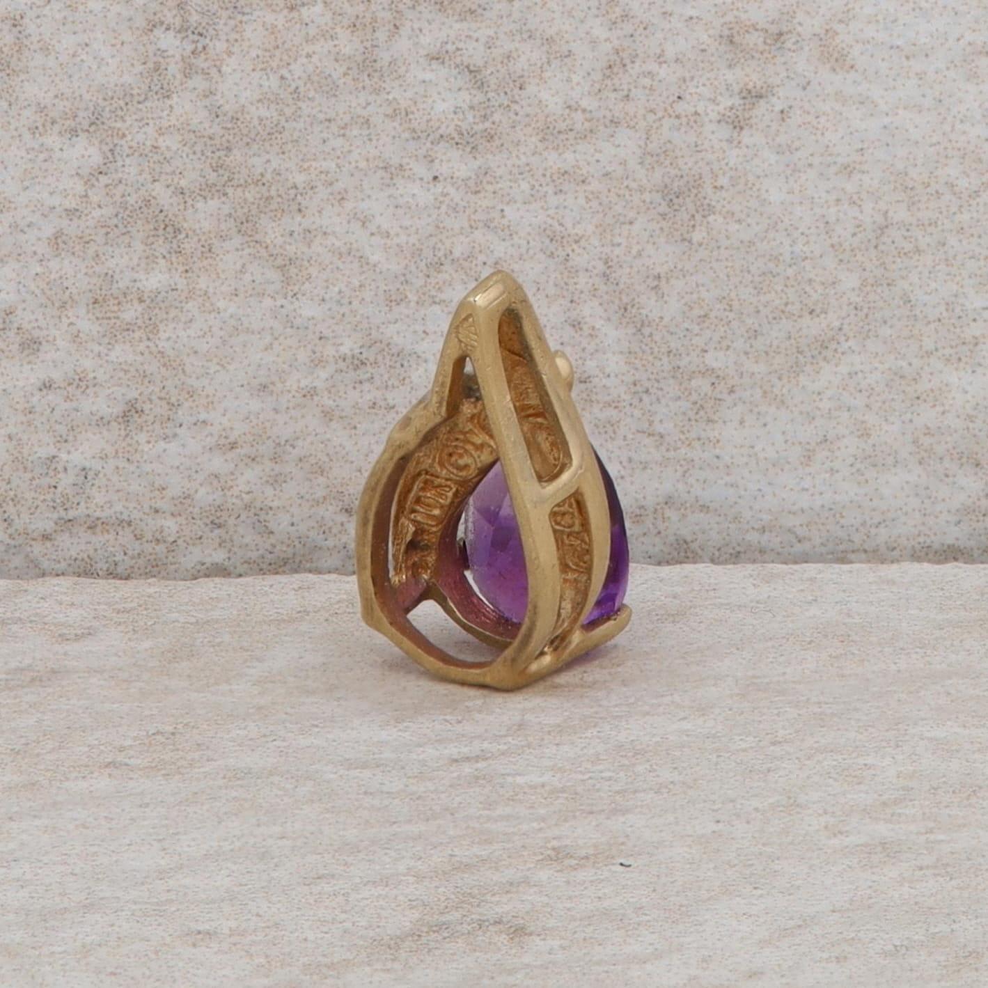 10k Yellow Gold Pear Shaped Amethyst and Diamond Pendant