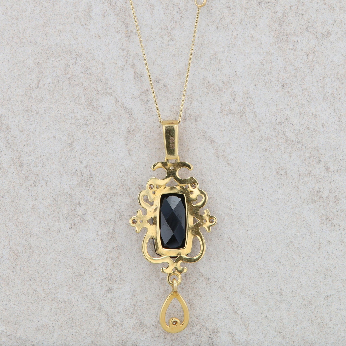 18k Yellow Gold Black Spinel and Diamond Necklace