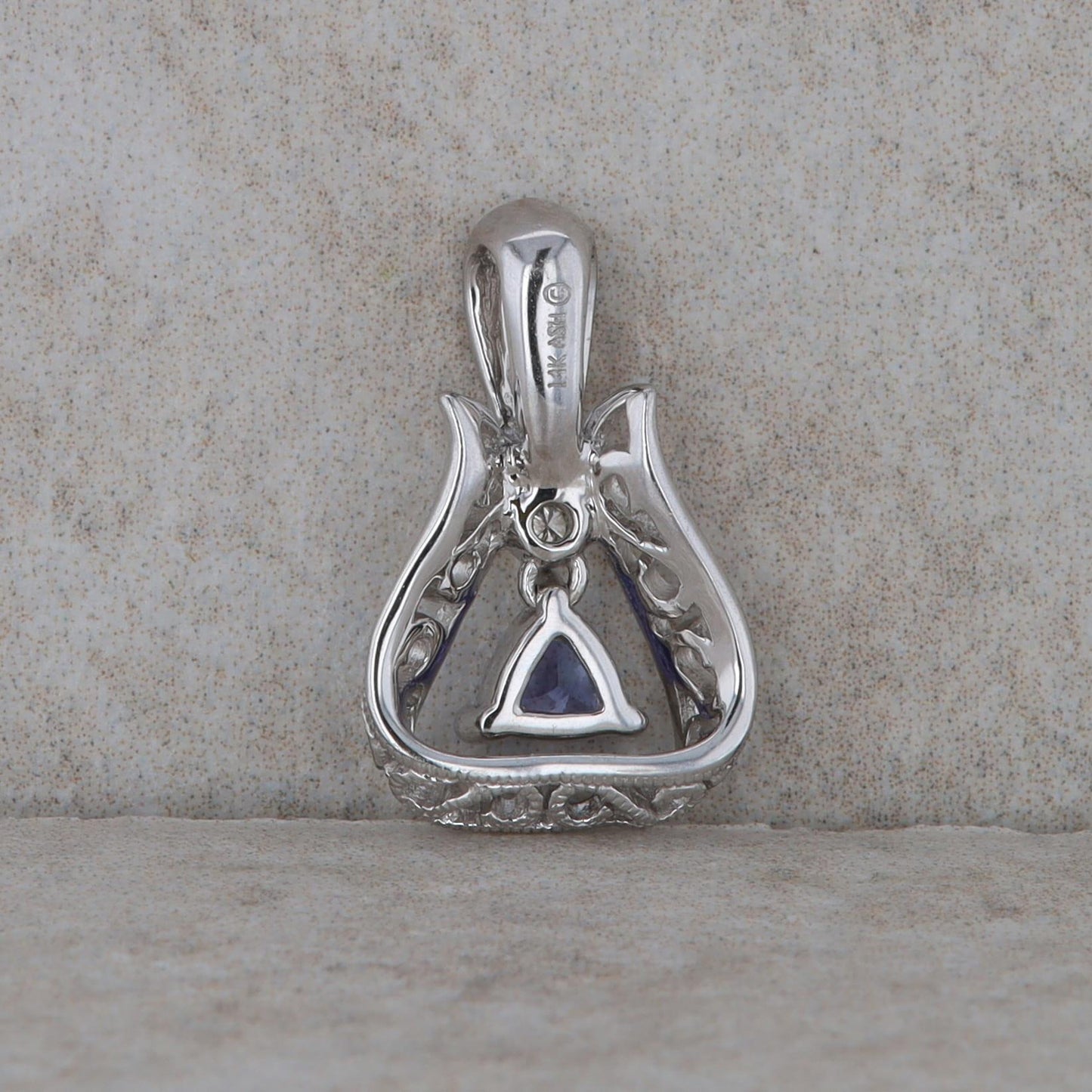 14k White Gold Trillion Tanzanite and Diamond Pendant