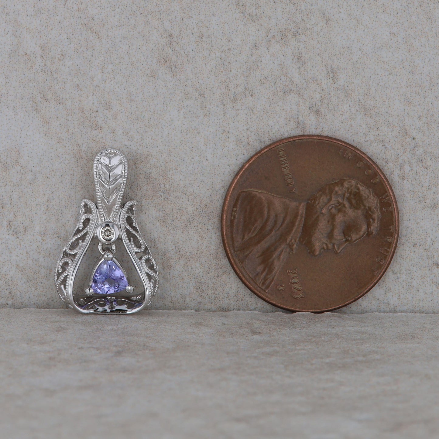 14k White Gold Trillion Tanzanite and Diamond Pendant
