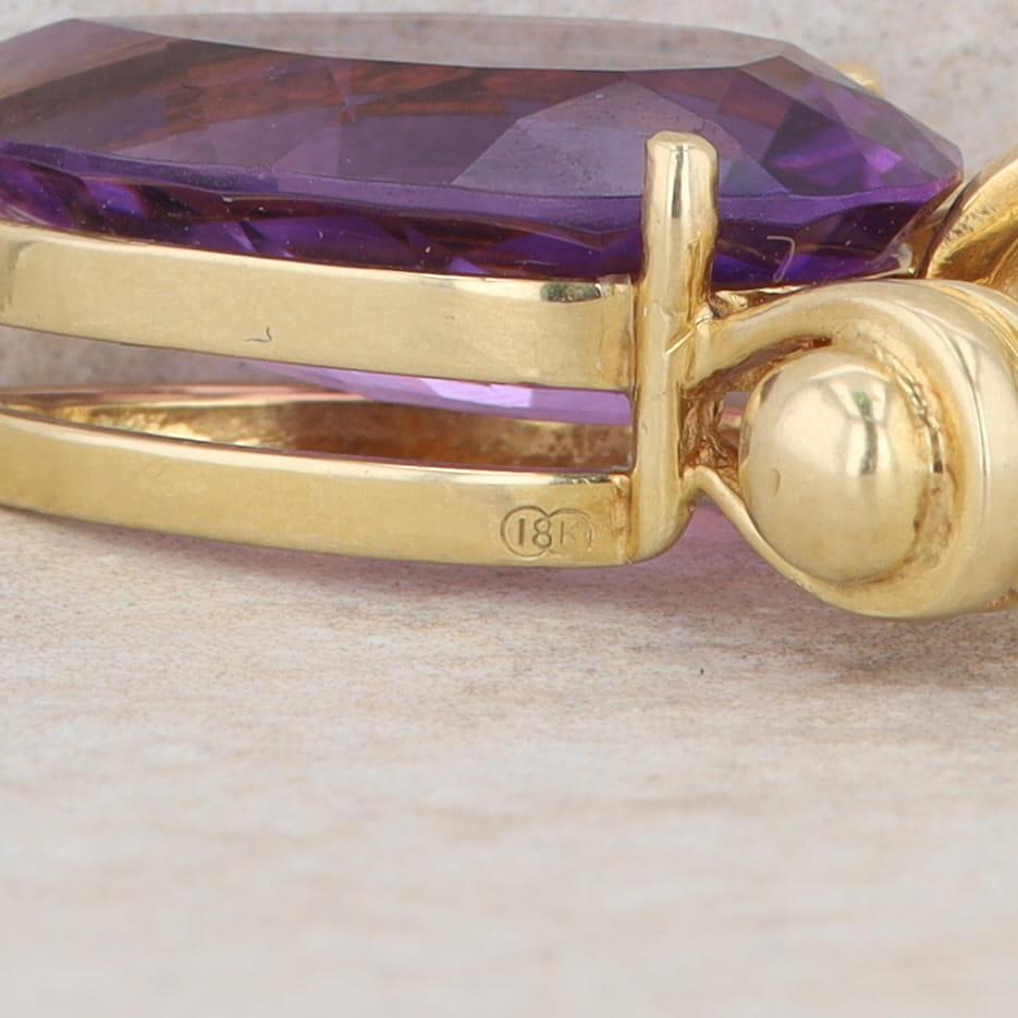 18k Yellow Gold Pear Amethyst & Baguette Diamond Chain Link Enhancer Pendant