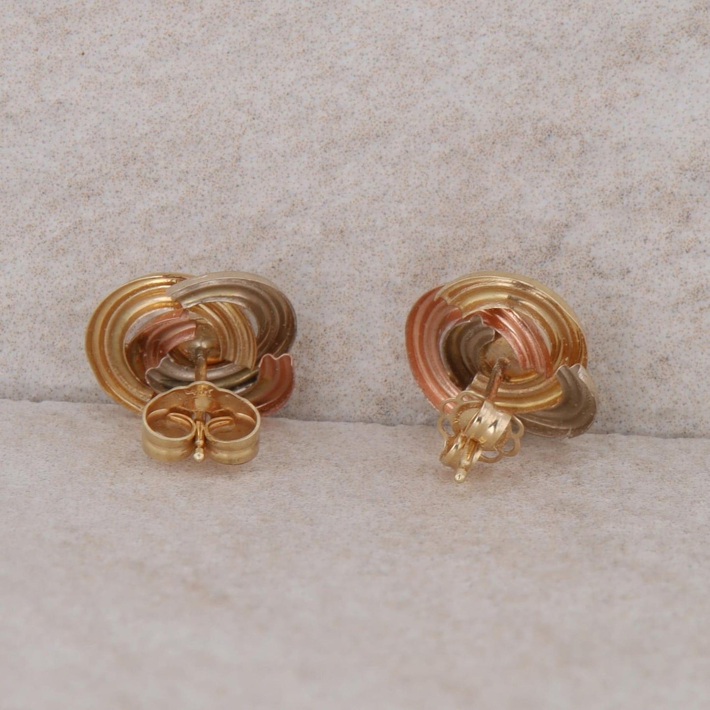 14k Tri Color Love Knot Freshwater Cultured Pearl Stud Earrings
