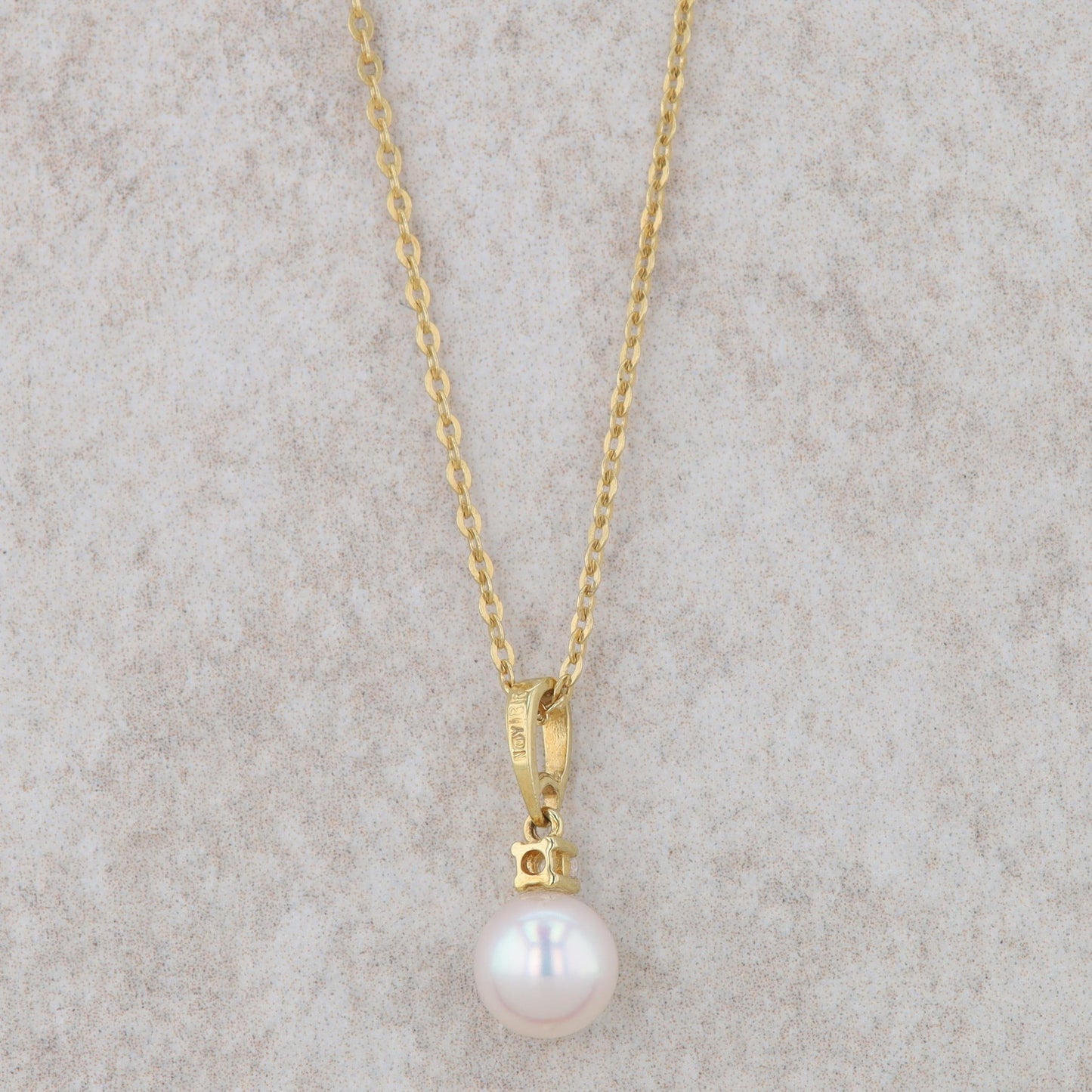 18k Yellow Gold Mikimoto Akoya Pearl and Diamond Necklace