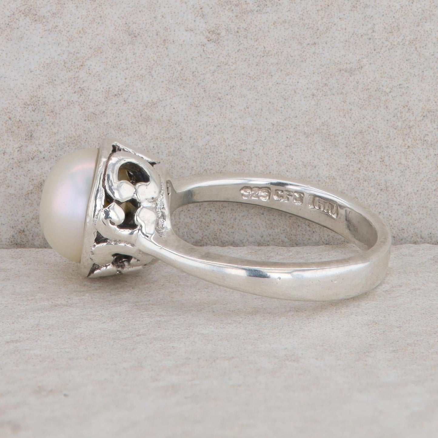 Sterling Silver Freshwater Cultured Pearl Filigree Ring