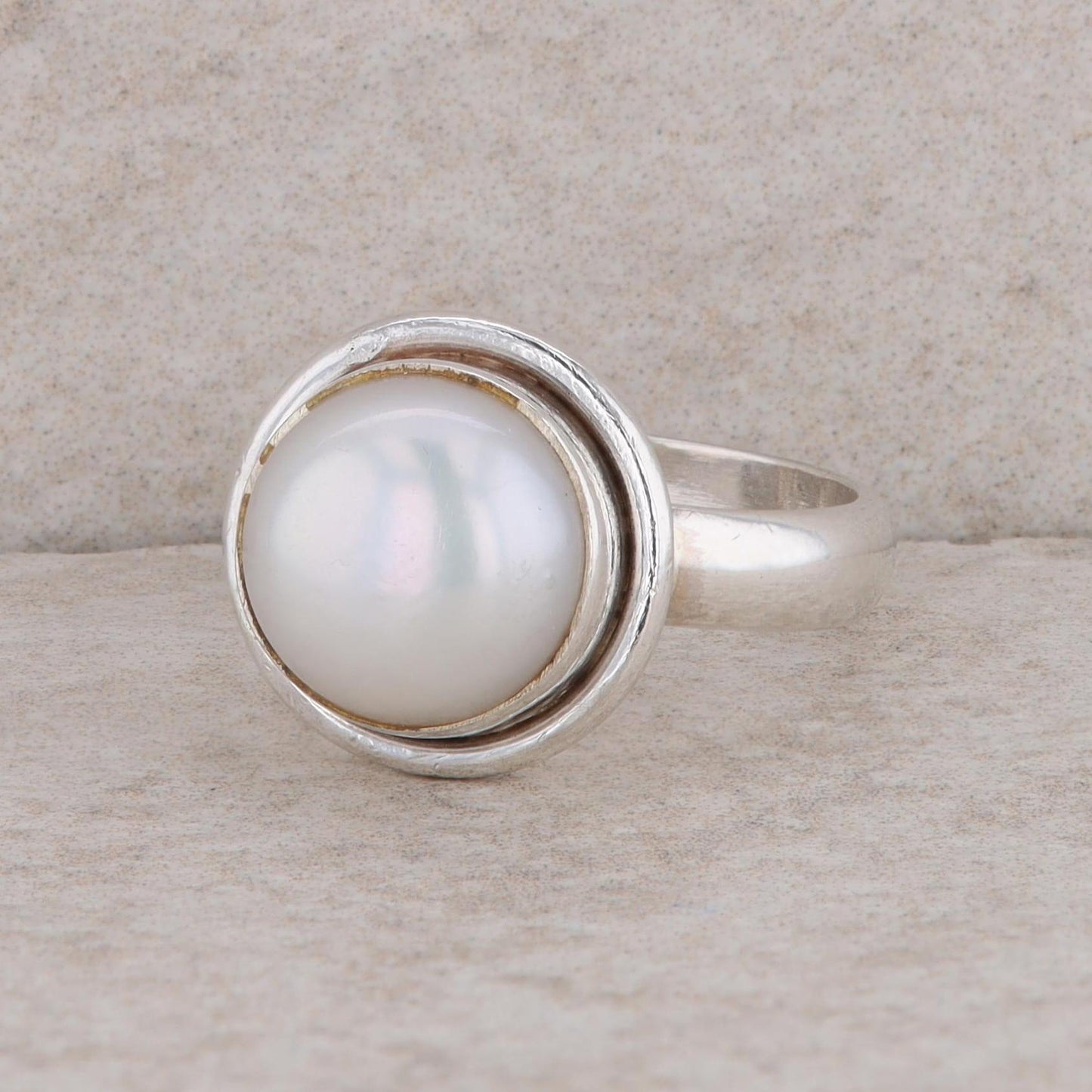 Sterling Silver Freshwater Cultured Button Pearl Ring