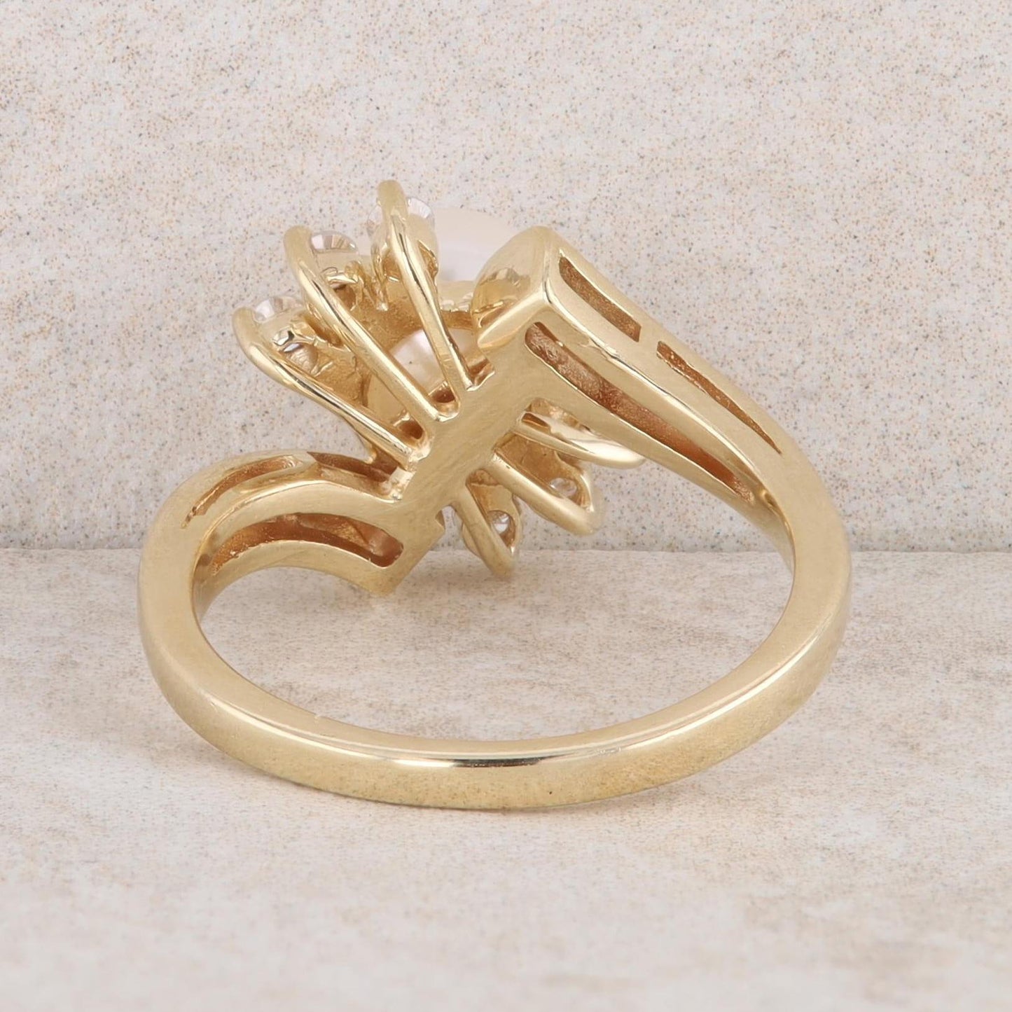 14k Yellow Gold Freshwater Cultured Pearl and Diamond Ring
