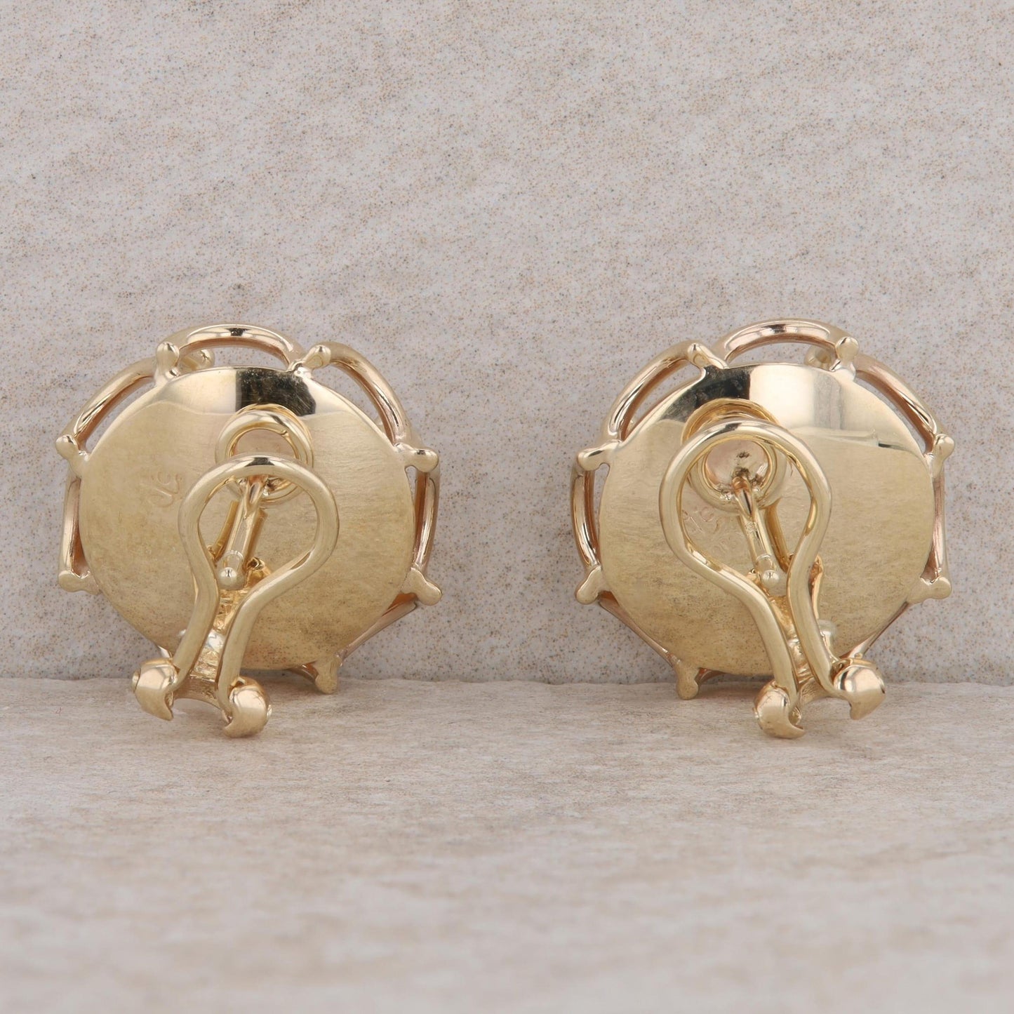 14k Yellow Gold 15mm Mabe Pearl Omega Back Stud Earrings