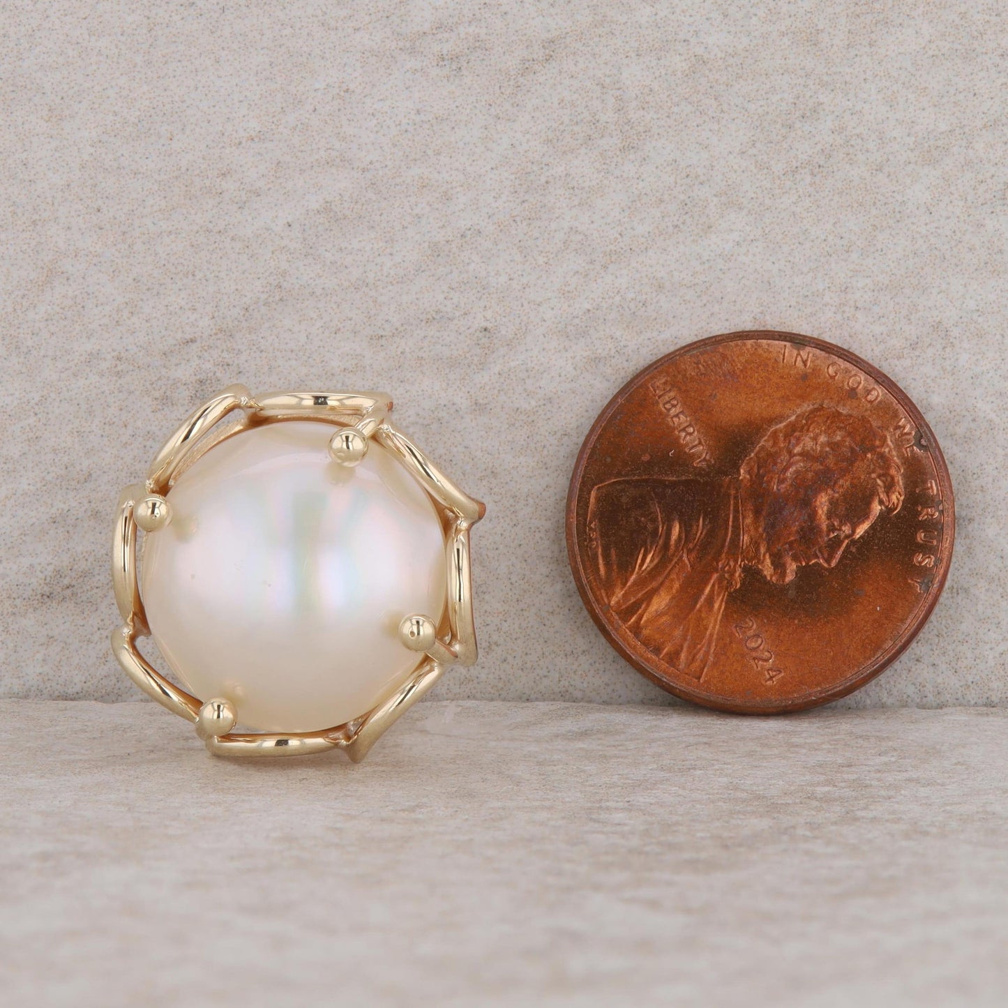 14k Yellow Gold 15mm Mabe Pearl Omega Back Stud Earrings