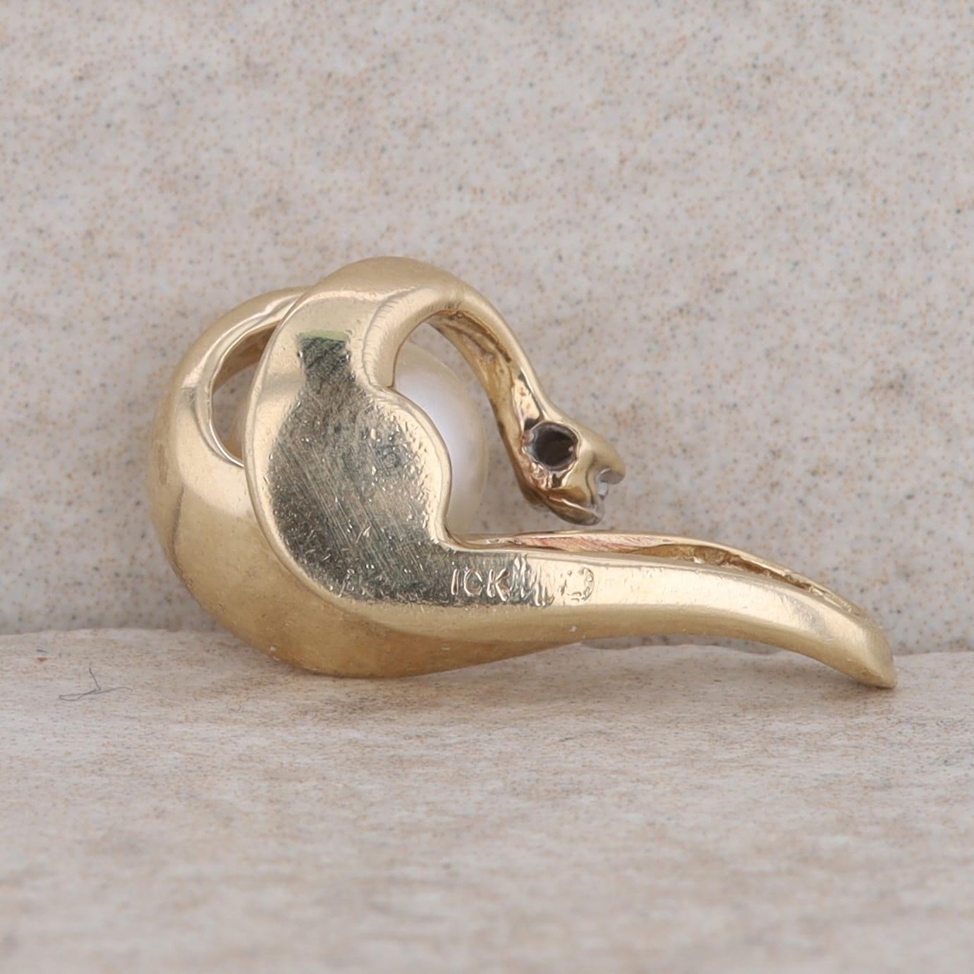 10k Yellow Gold Cultured Pearl & Diamond Swirl Pendant