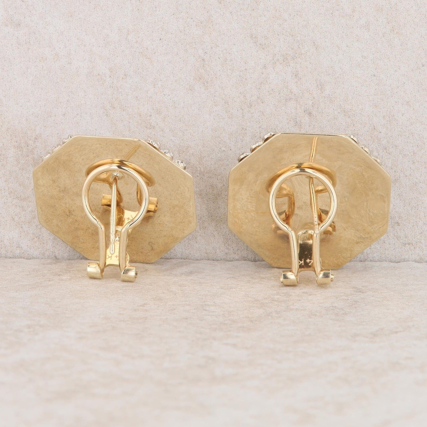 14k Yellow Gold Round Mabe Pearl & Diamond Octagon Stud Earrings