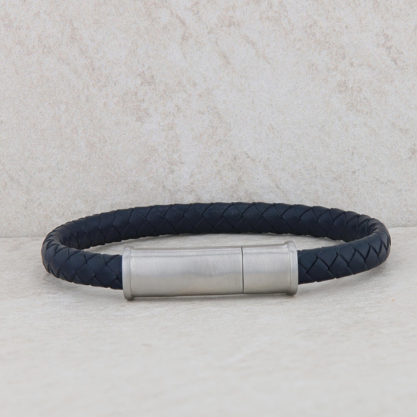 Stainless Steel Men's Braided Blue Leather Bracelet