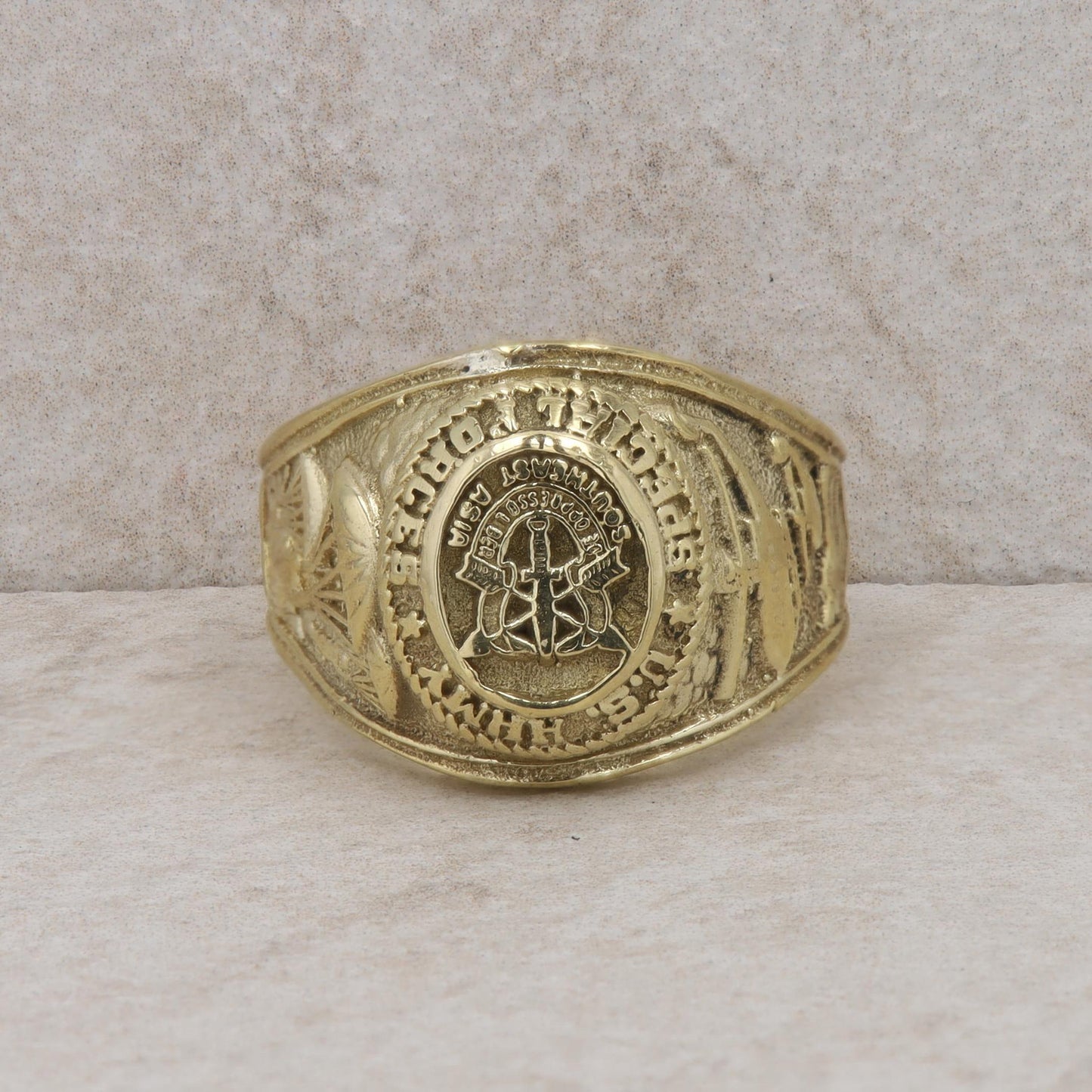 10k Yellow Gold U.S. Army Special Forces Men's Signet Class Style Ring 14.43g