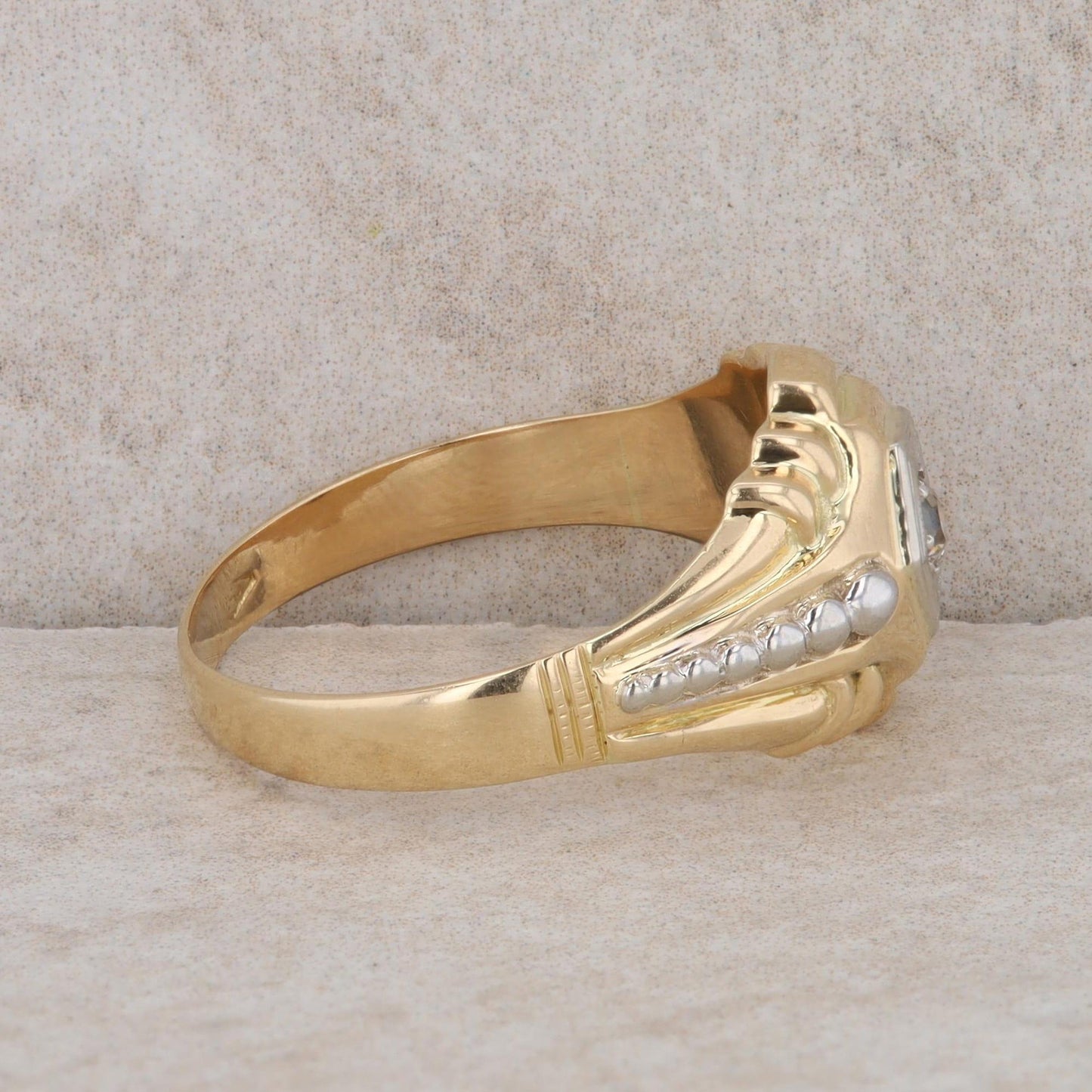18k Two-Tone Gold Geometric Solitaire Diamond Men's Ring