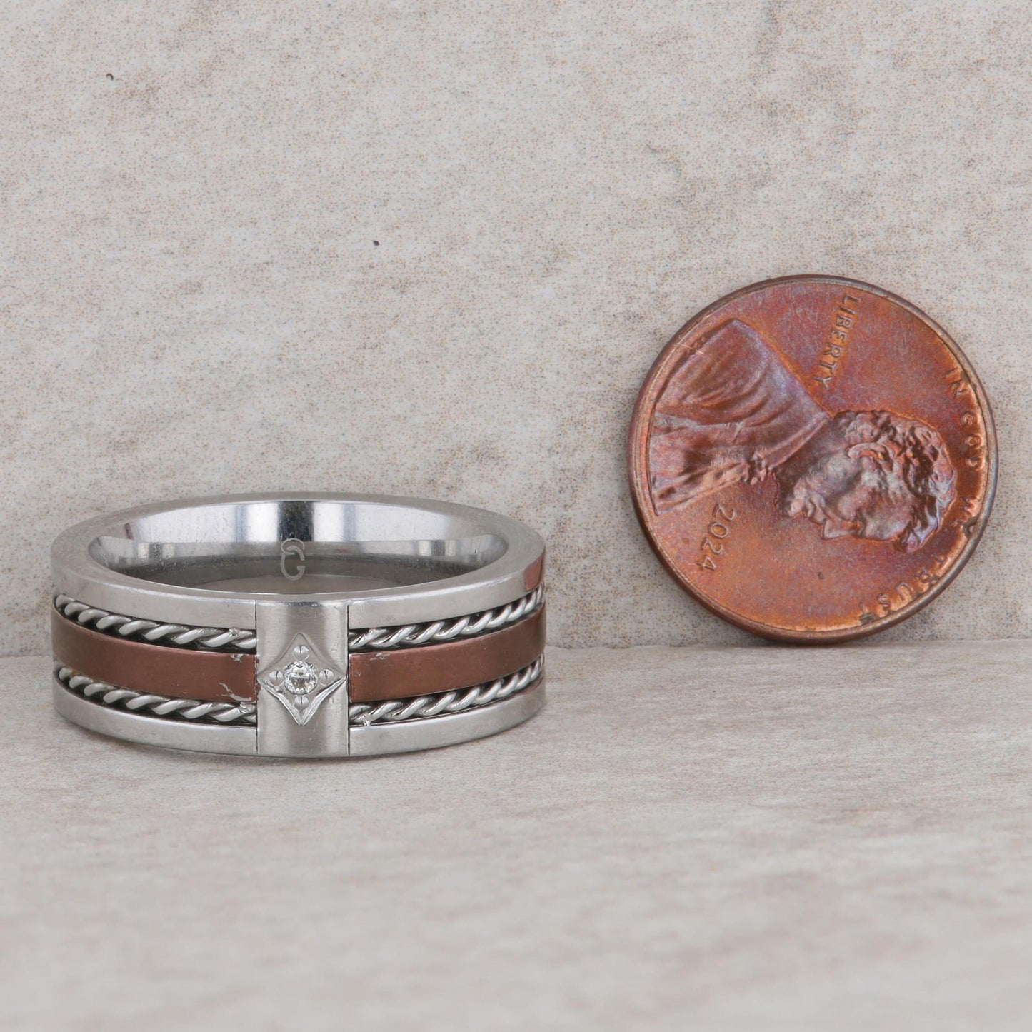 Stainless Steel Copper Color 3 Row Rope Twist Men's Band