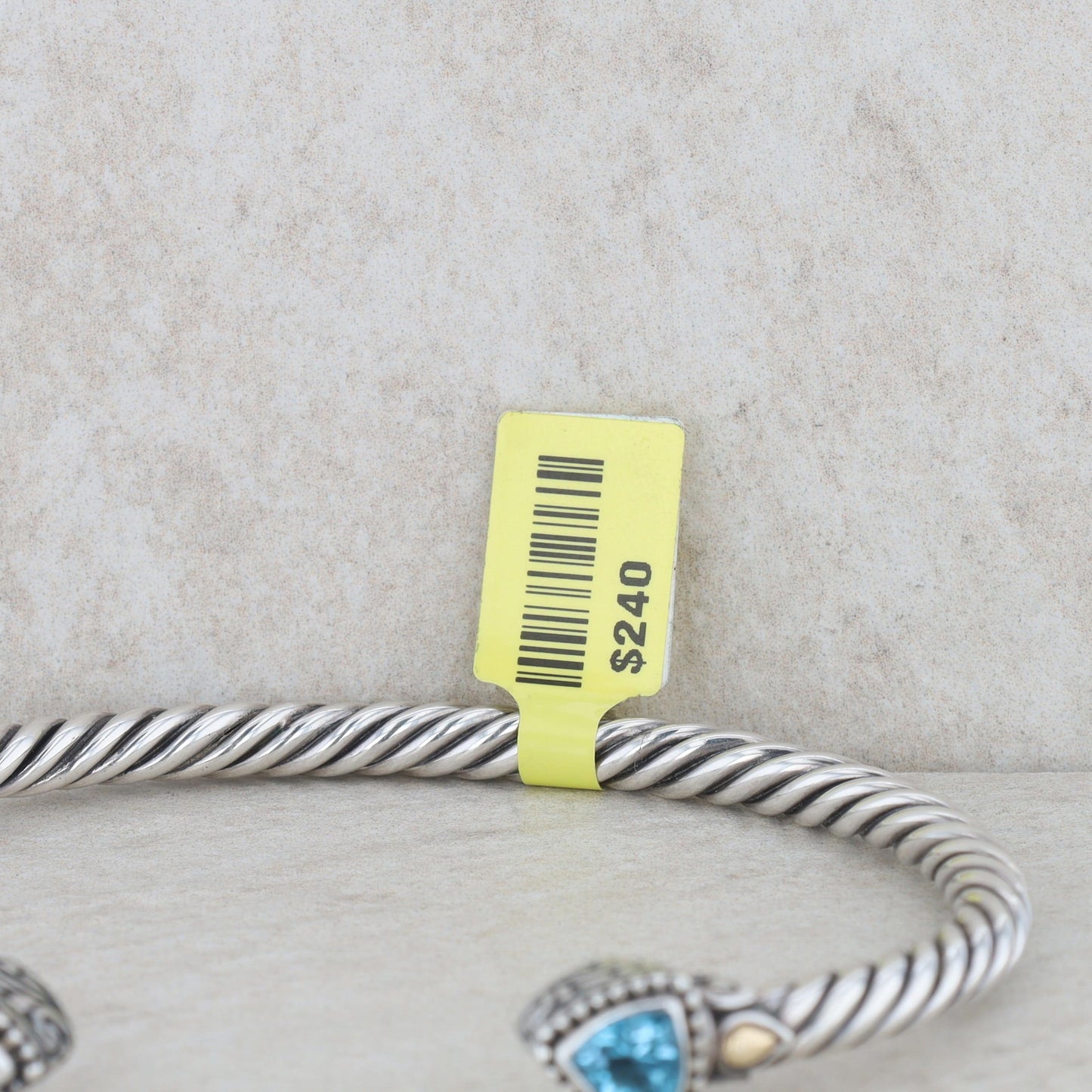 18k Yellow and Sterling Silver Blue Topaz Corded Cable Cuff