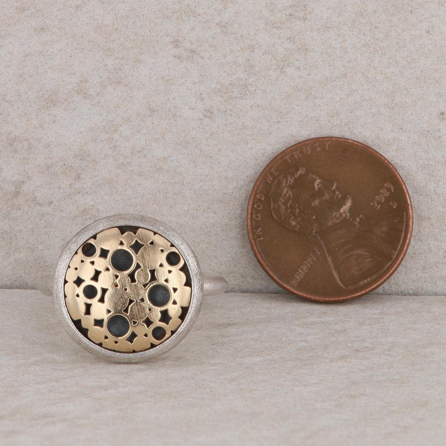 Sterling Silver and 14k Yellow Gold Circle Disc Ring