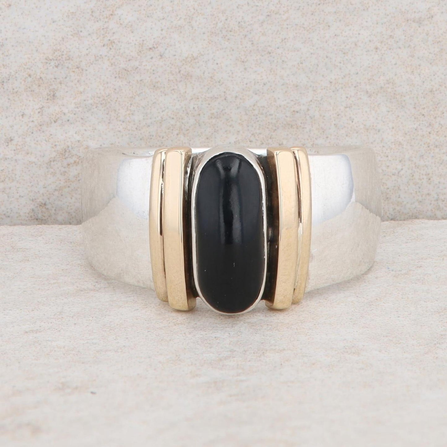 Sterling Silver and 14k Yellow Gold Onyx Ring