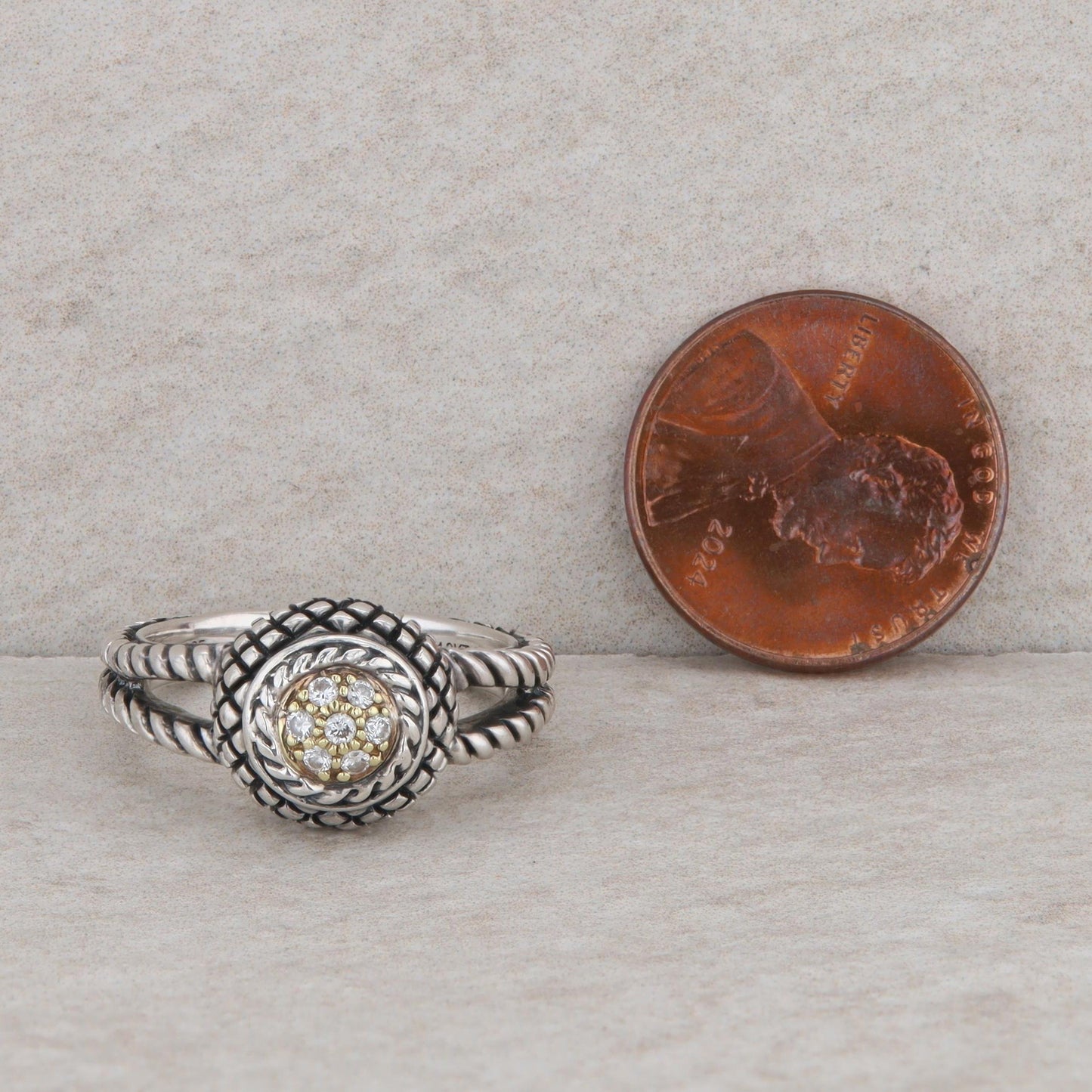 Andrea Candela Sterling Silver & 18k Yellow Gold Woven Split Shank Ring