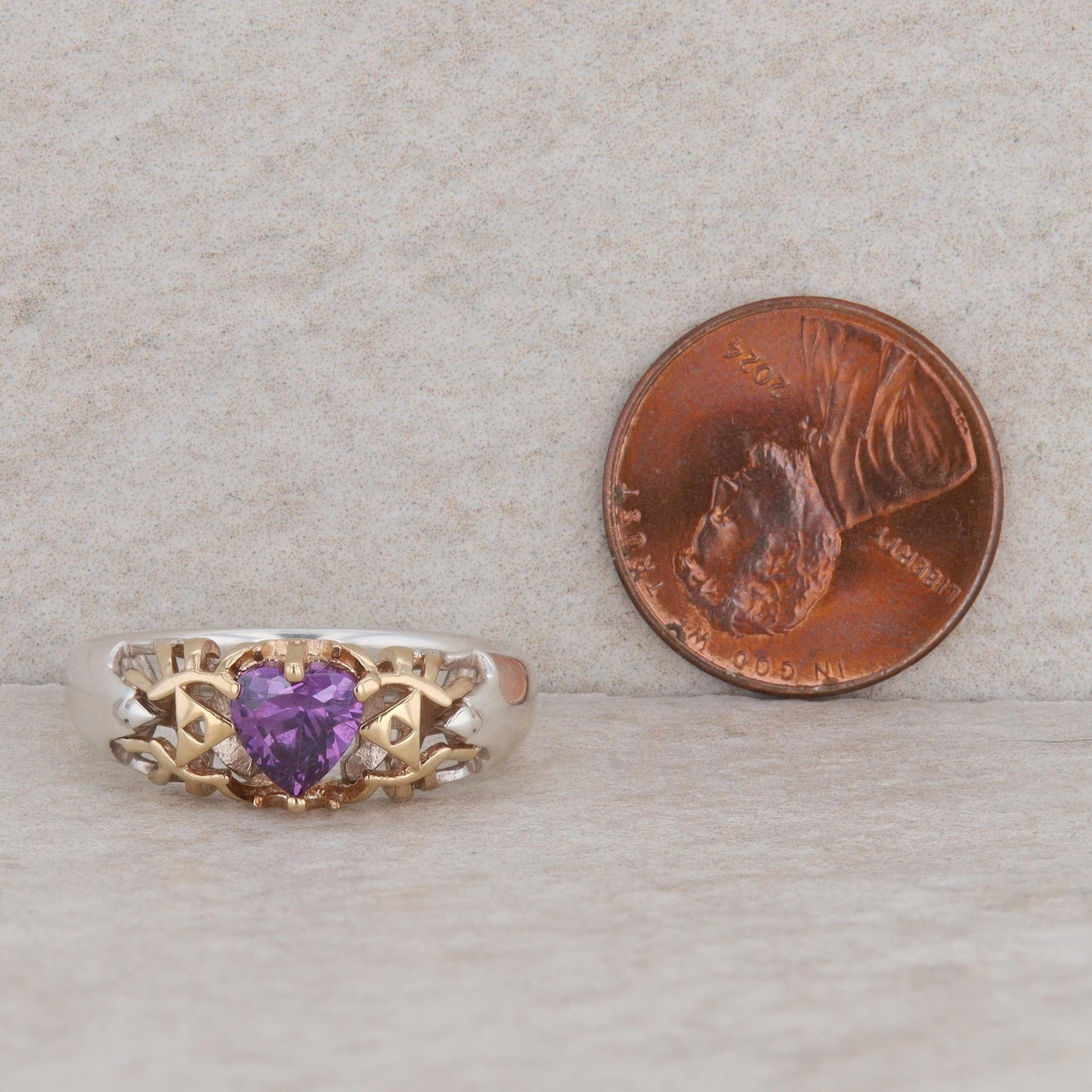 Michael M. Sterling Silver & 14k Yellow Gold Purple Glass Legend of Zelda Ring