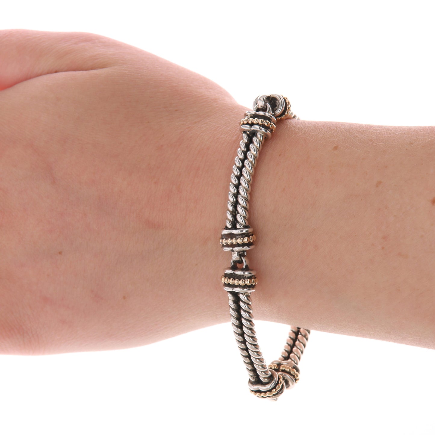 14k Yellow and Sterling Silver Double Rope Twist Bracelet 7" 36.5g